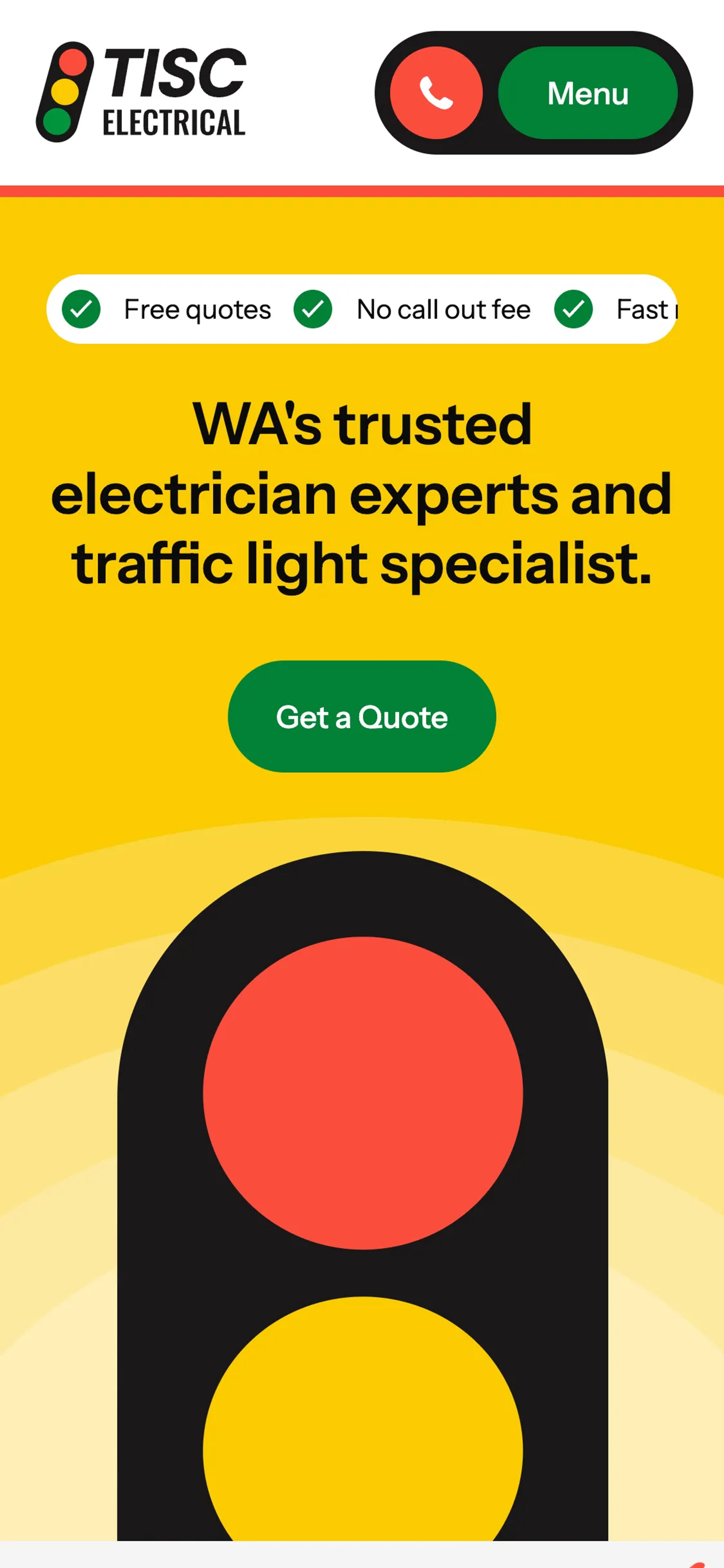 A mockup of the TISC Electrical website on mobile.