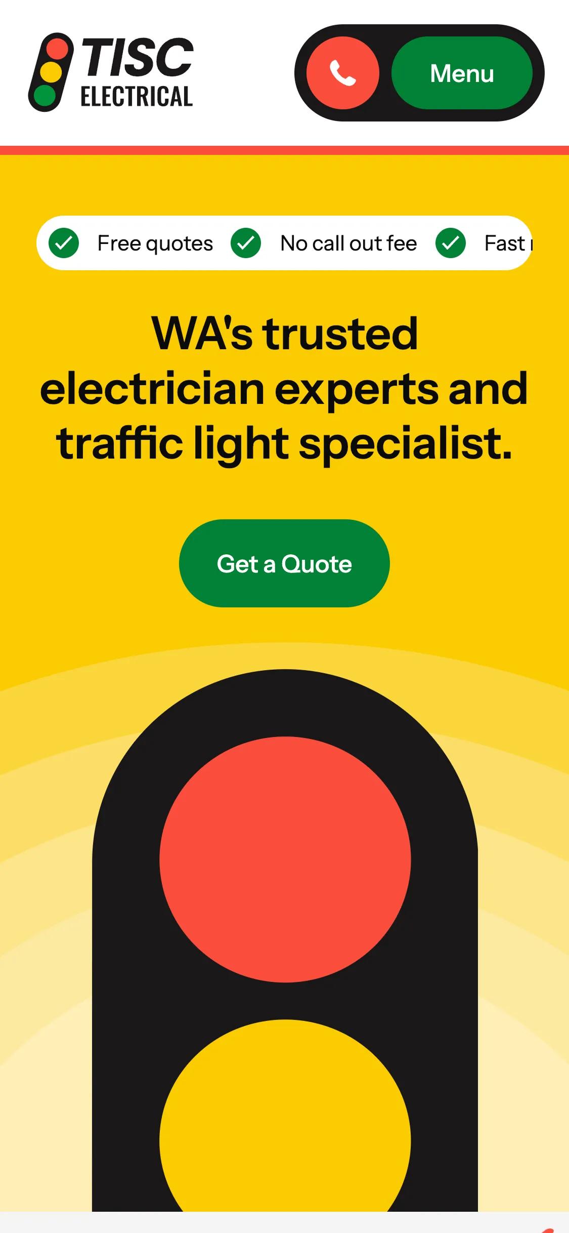 A mockup of the TISC Electrical website on mobile.