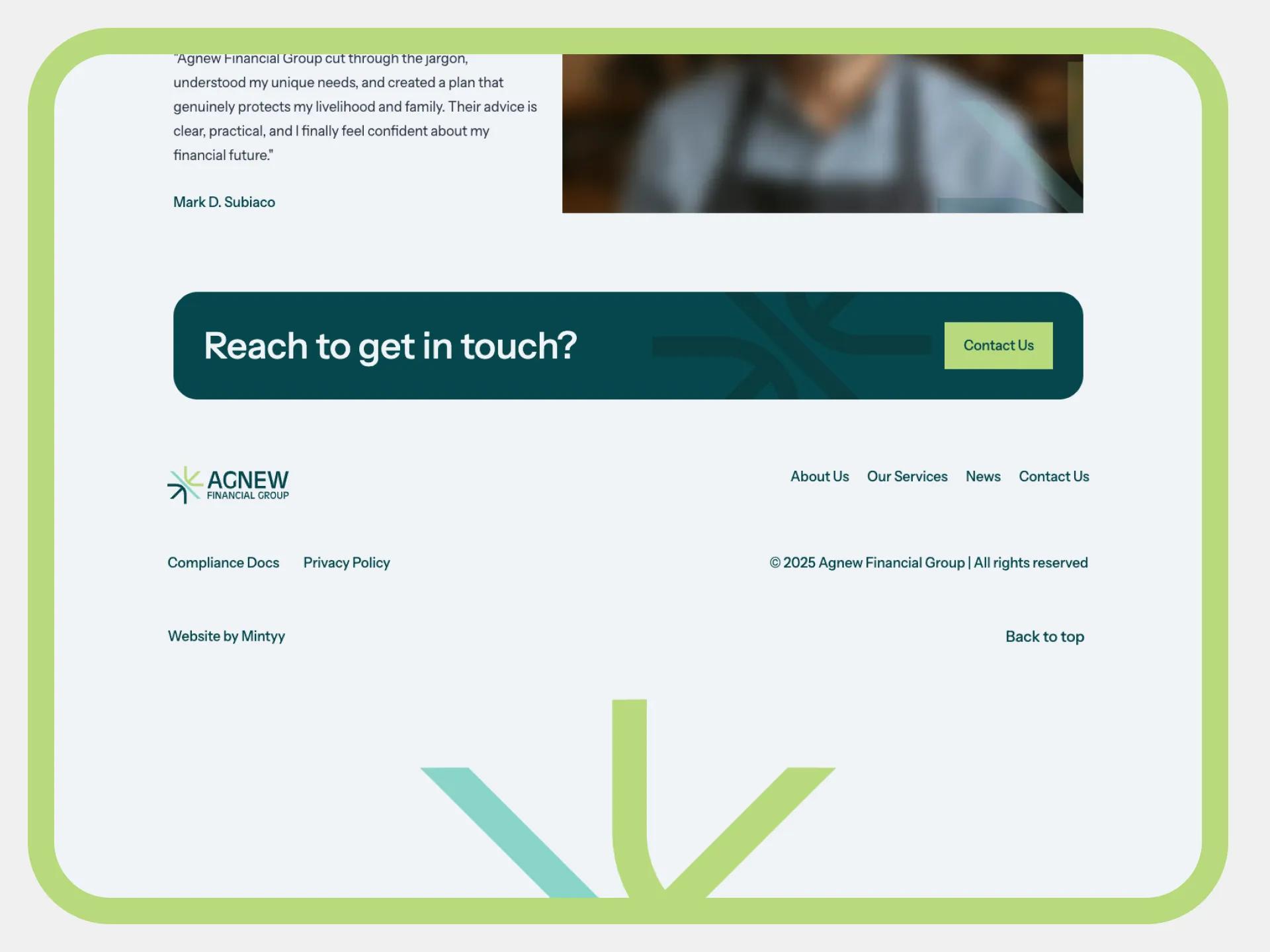 A mockup of the AFG footer.