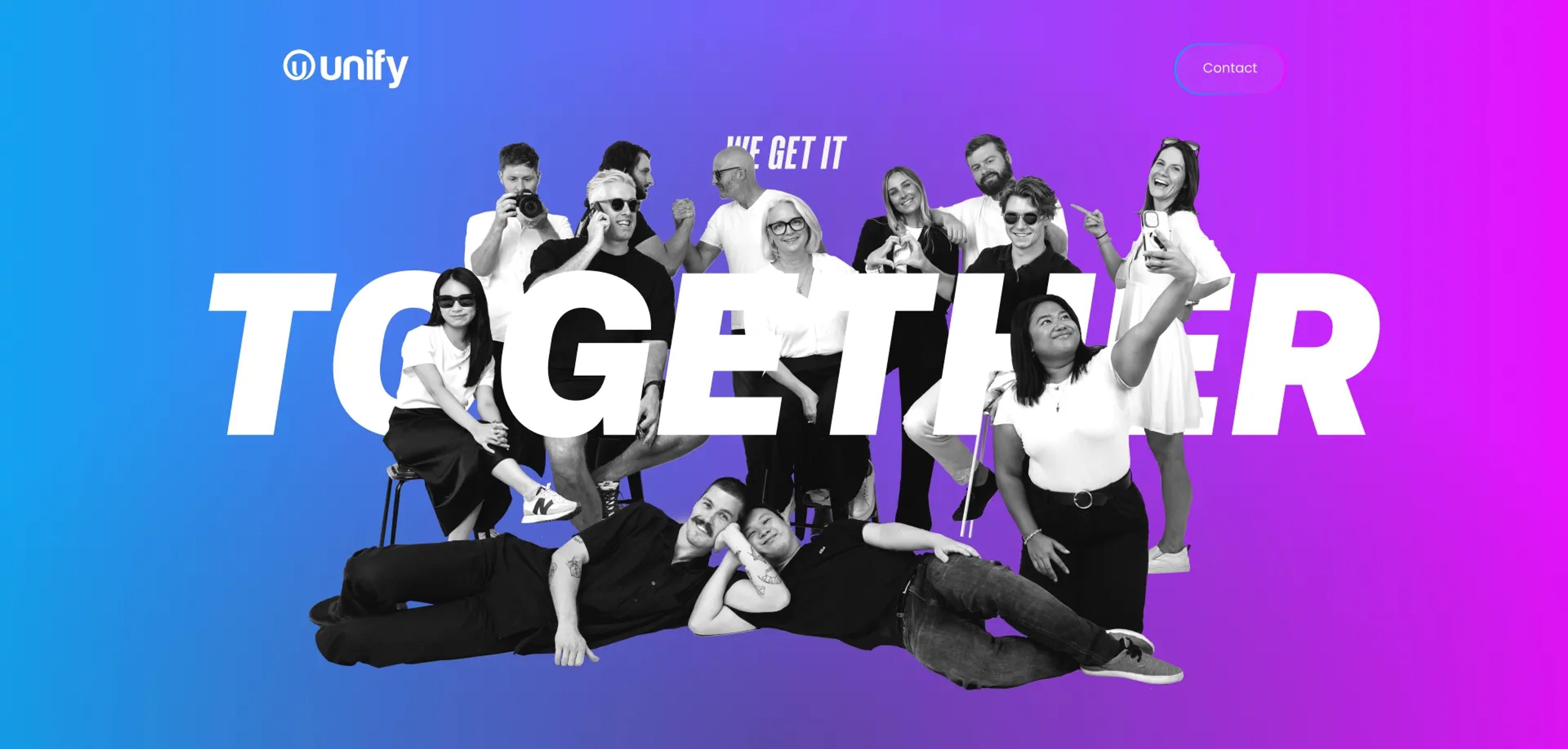 A mockup of the Unify hero block.