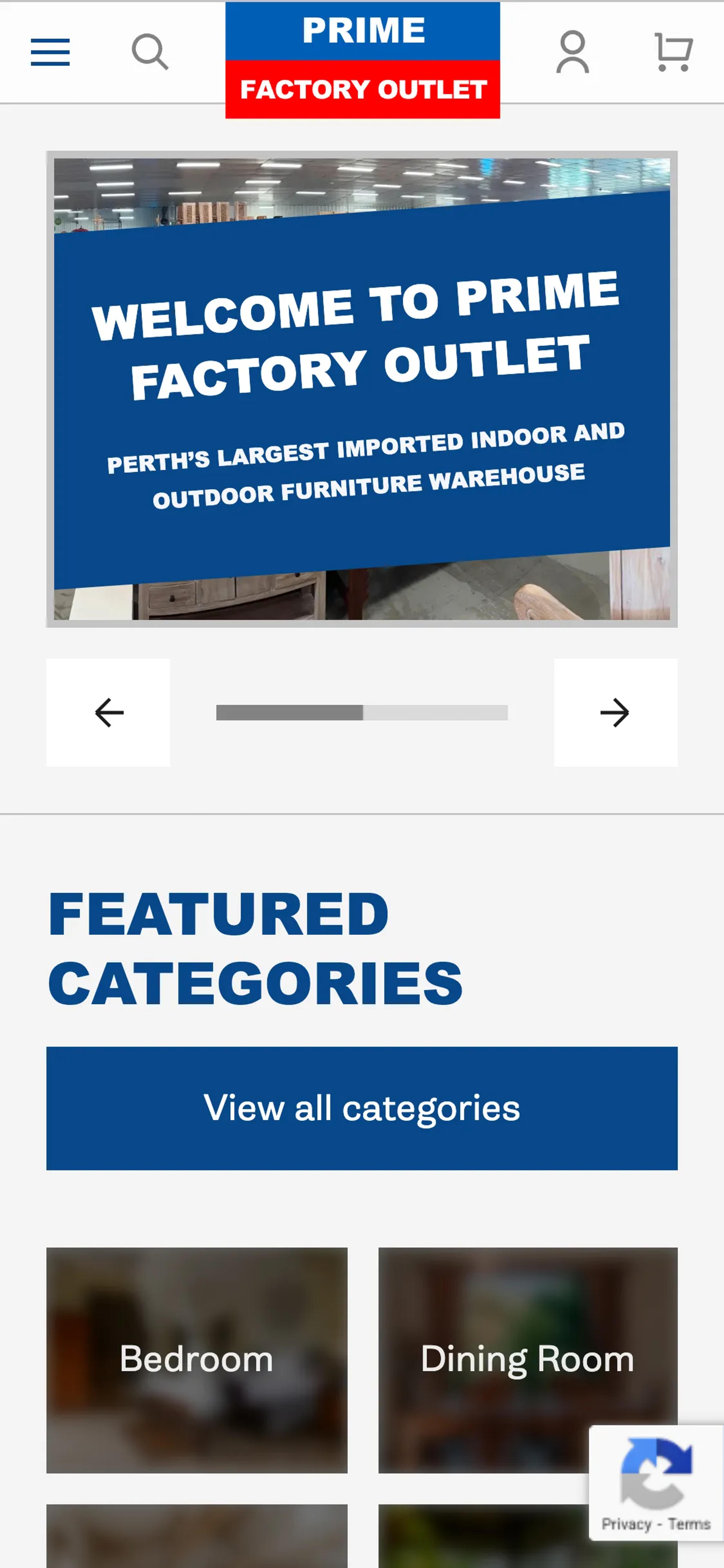 A mockup of the Prime Factory Outlet website on mobile.