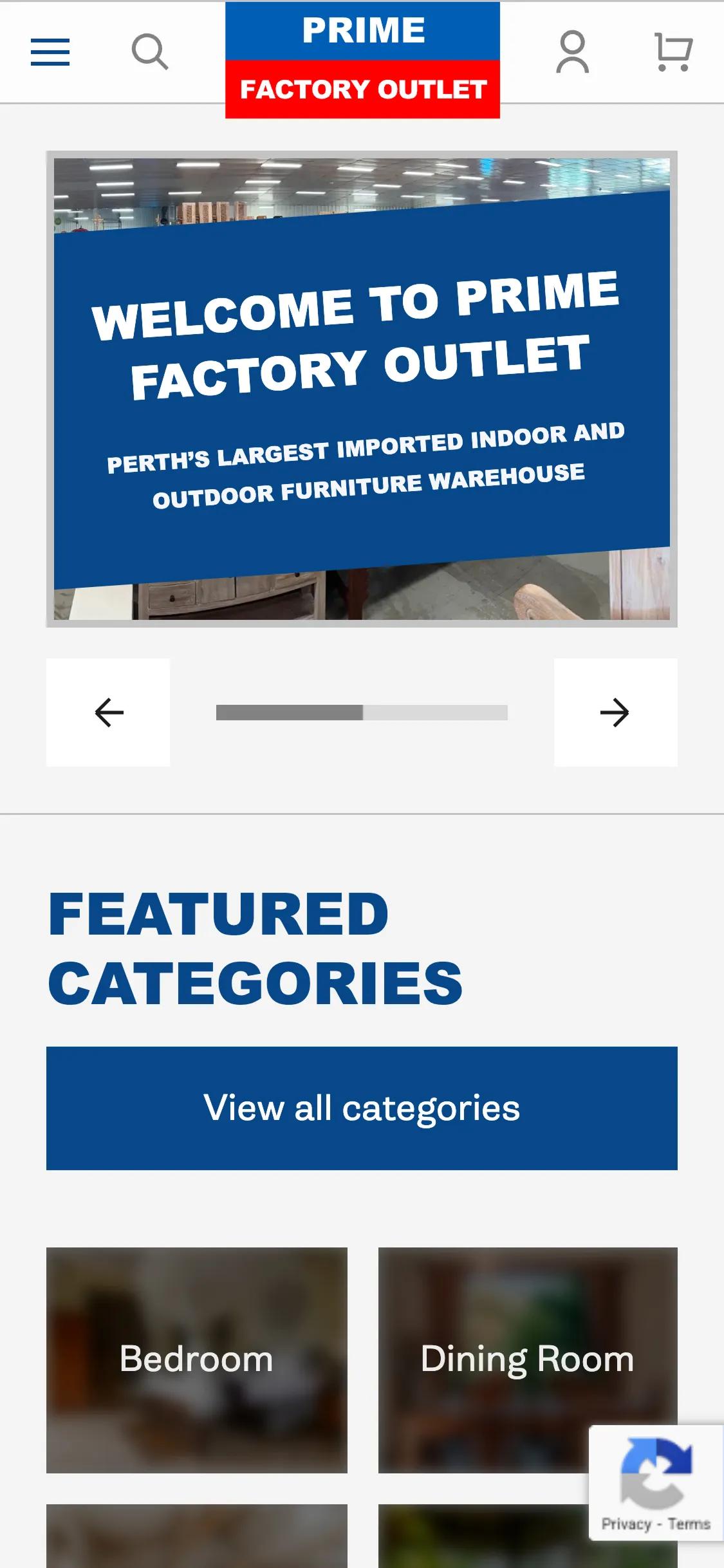 A mockup of the Prime Factory Outlet website on mobile.