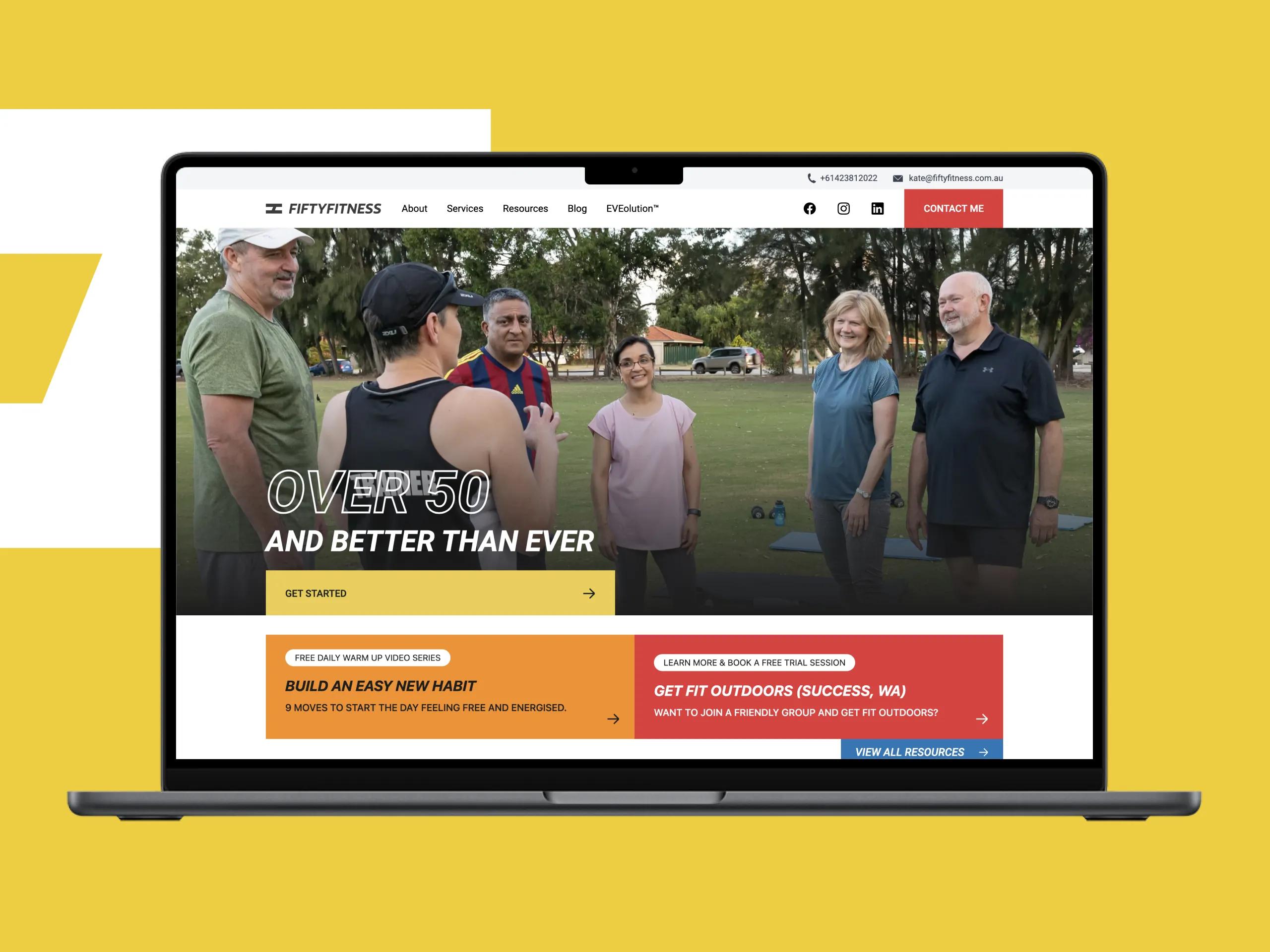 A mockup of the website on desktop.