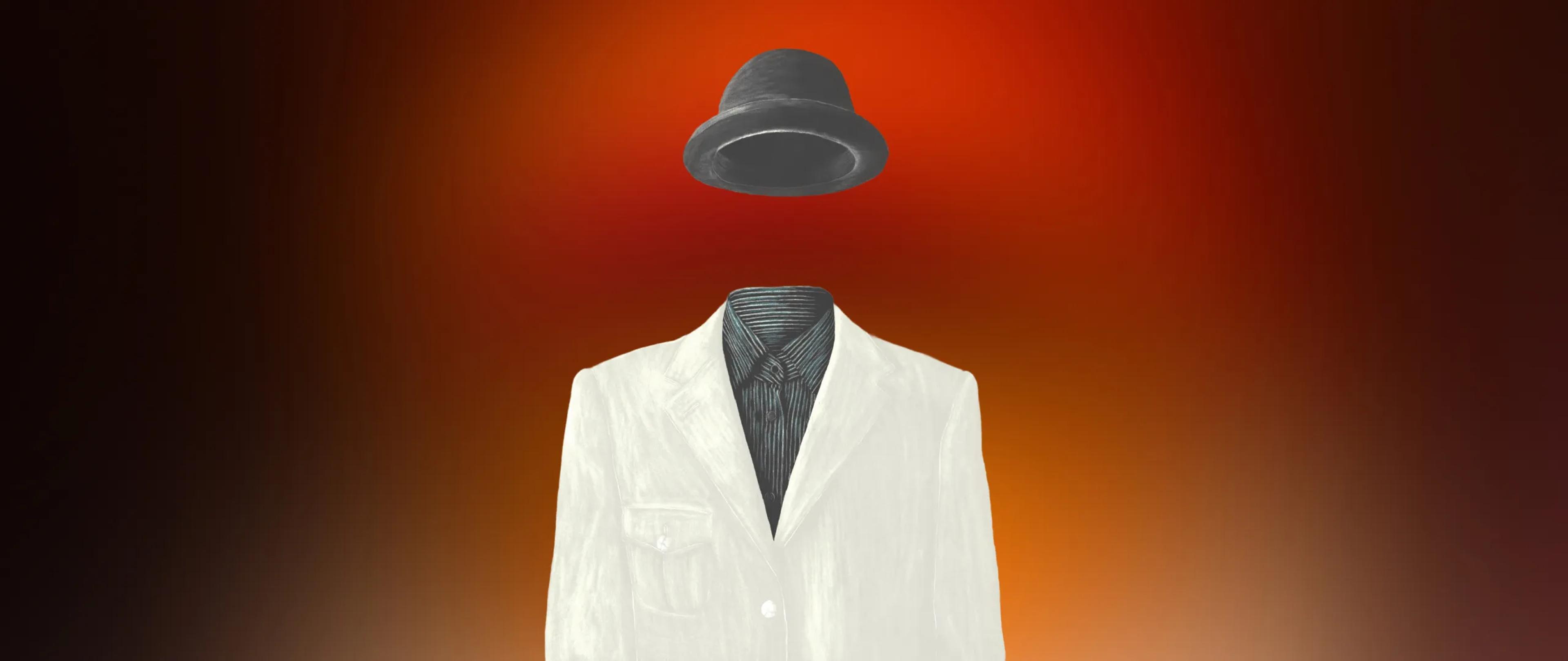 A mockup of a headless man on a gradient background.