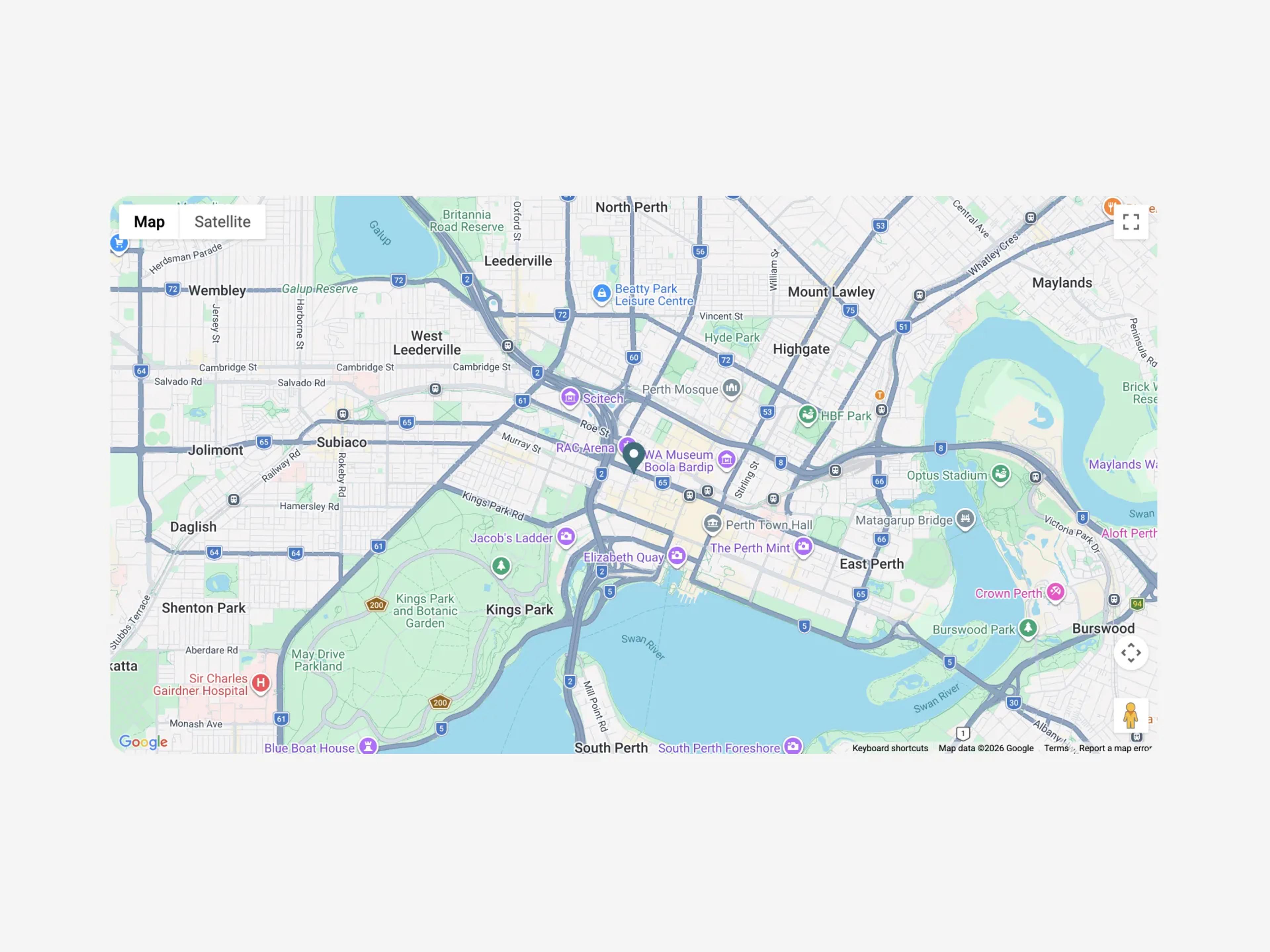 A mockup of the map block on the contact page.