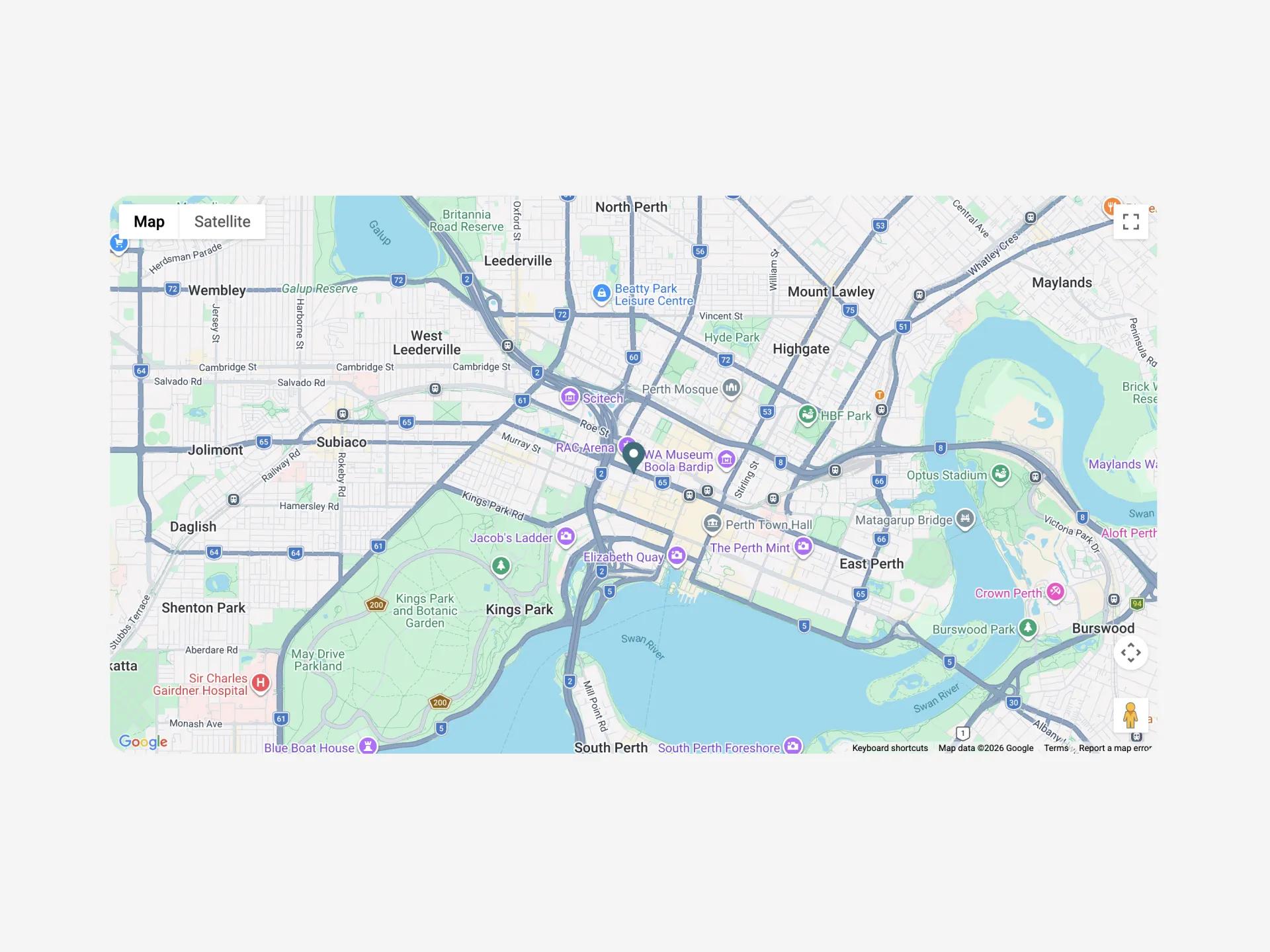 A mockup of the map block on the contact page.