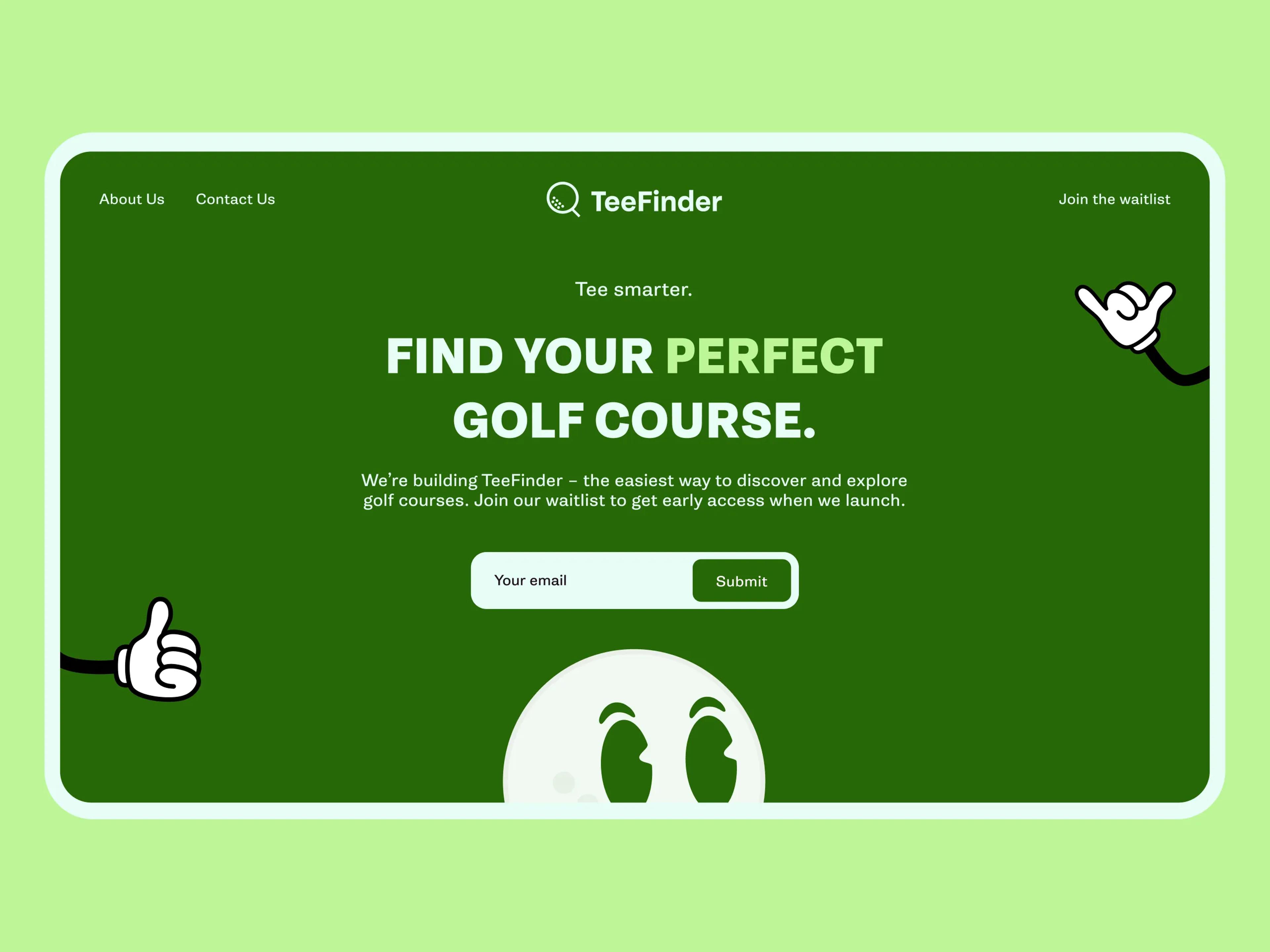 A mockup of the TeeFinder website on desktop.