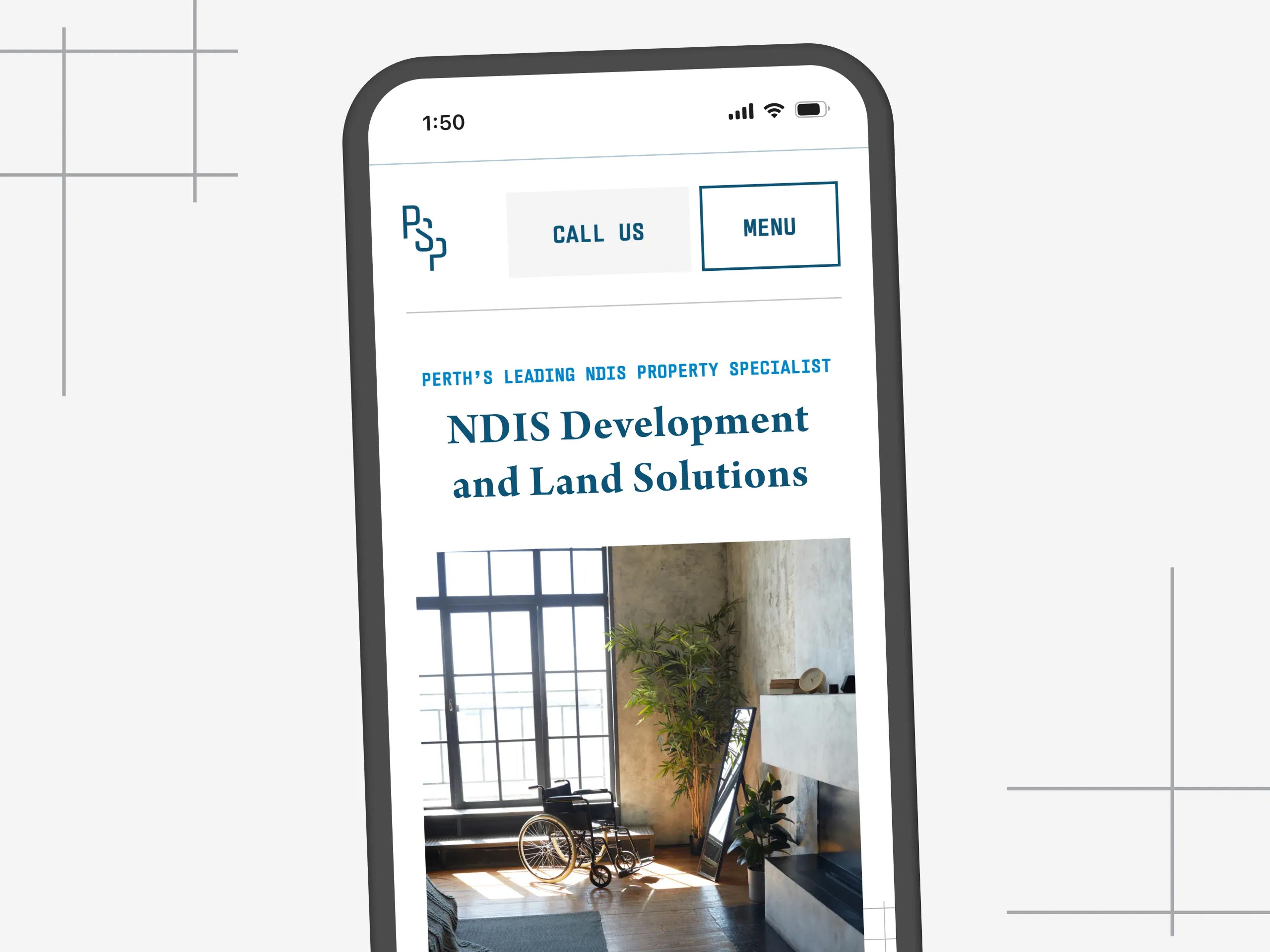 A mockup of the Perth SDA Property website on mobile.