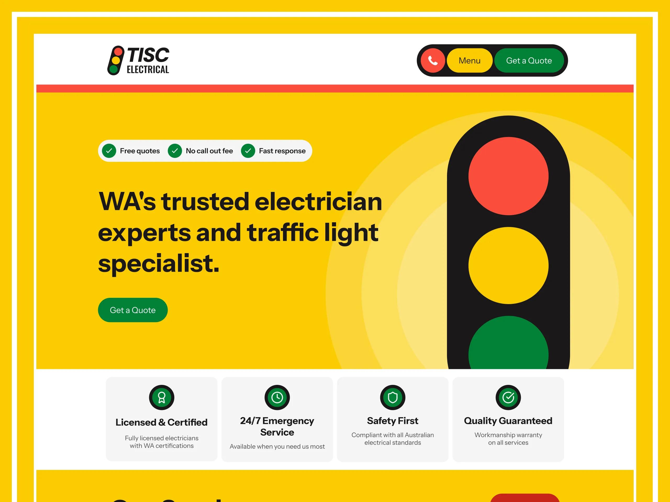 A mockup of the TISC Electrical website on desktop.