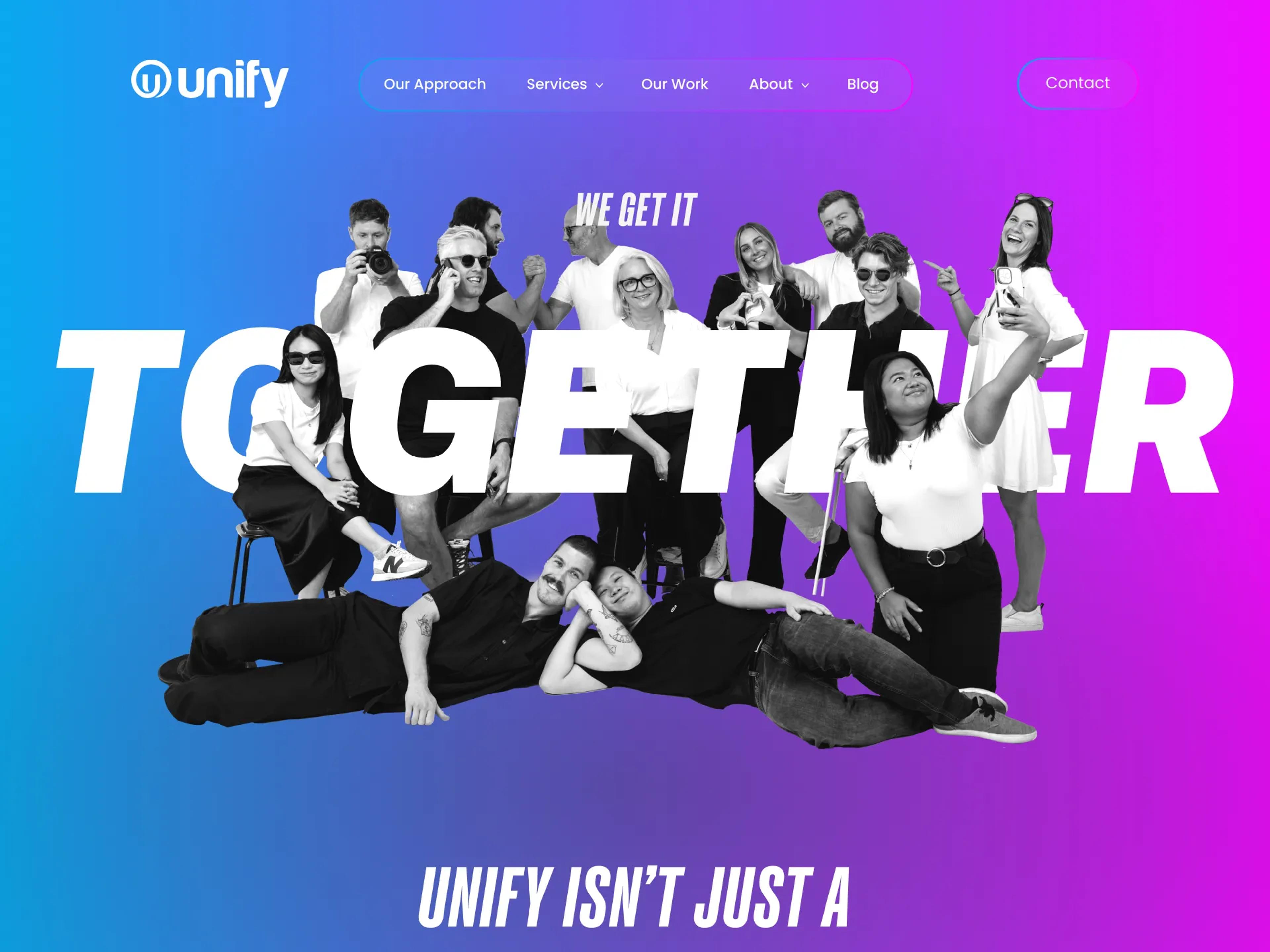 A mockup of the Unify website