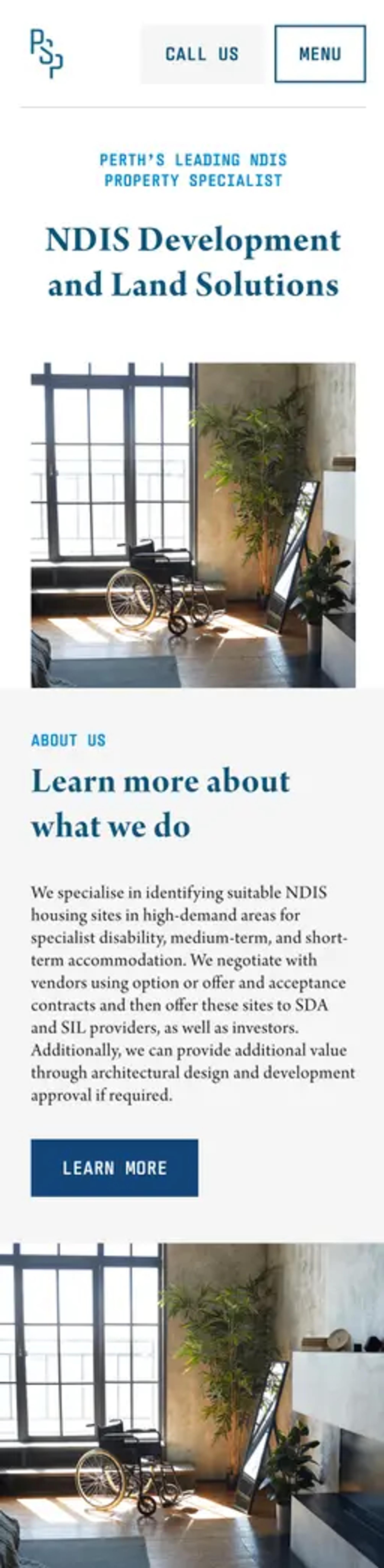 A mockup of the Perth SDA Property website on mobile.