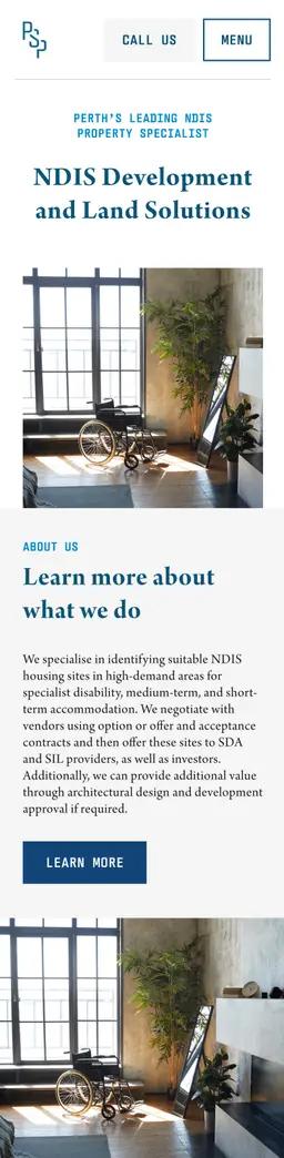 A mockup of the Perth SDA Property website on mobile.