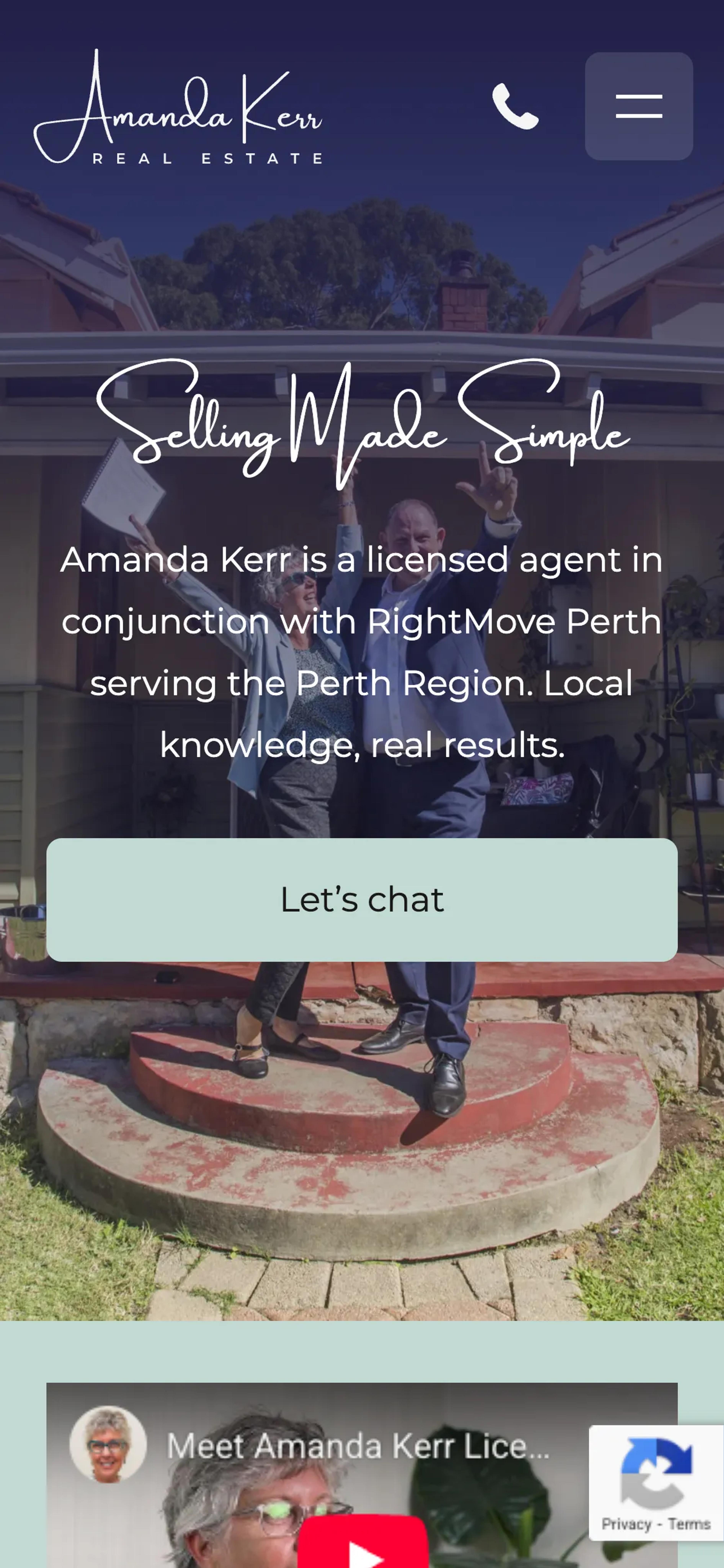 A mockup of the Amanda Kerr Realestate website on mobile.