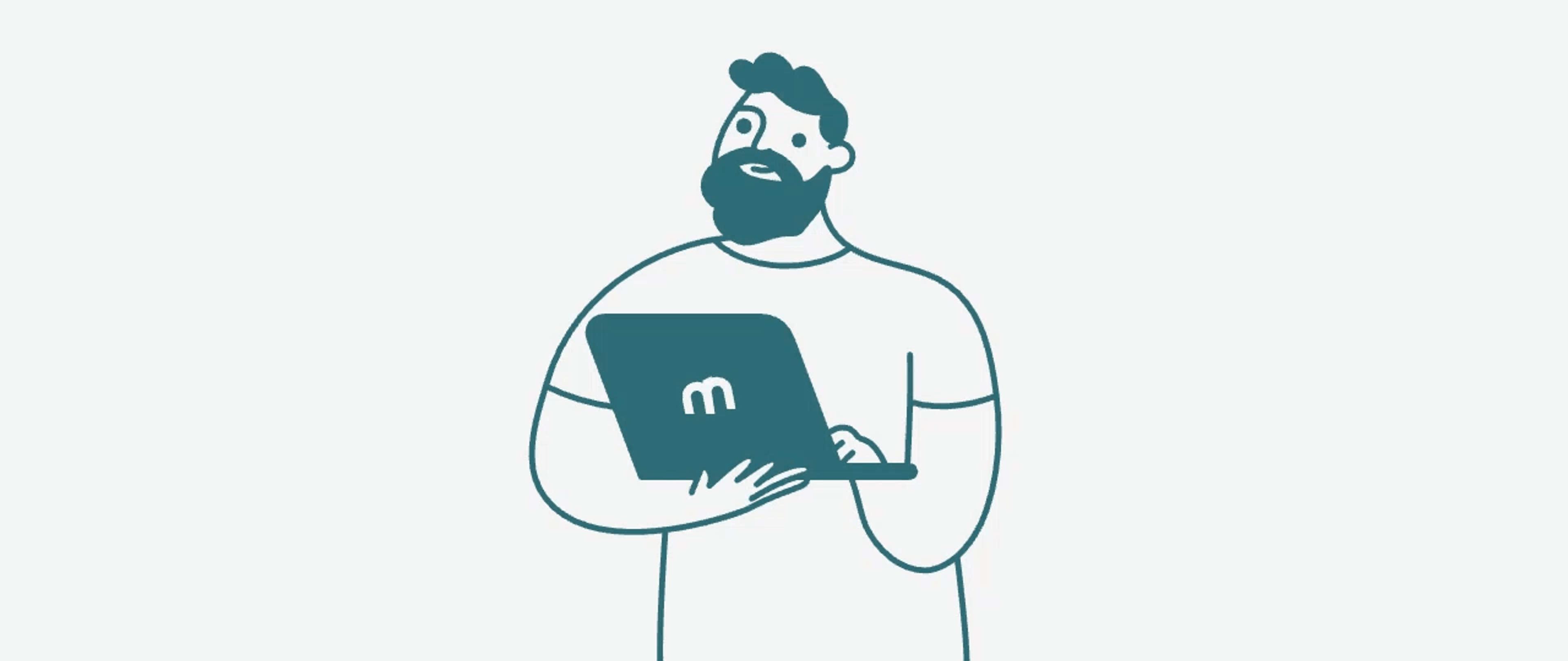 An illustration of a man using a laptop.