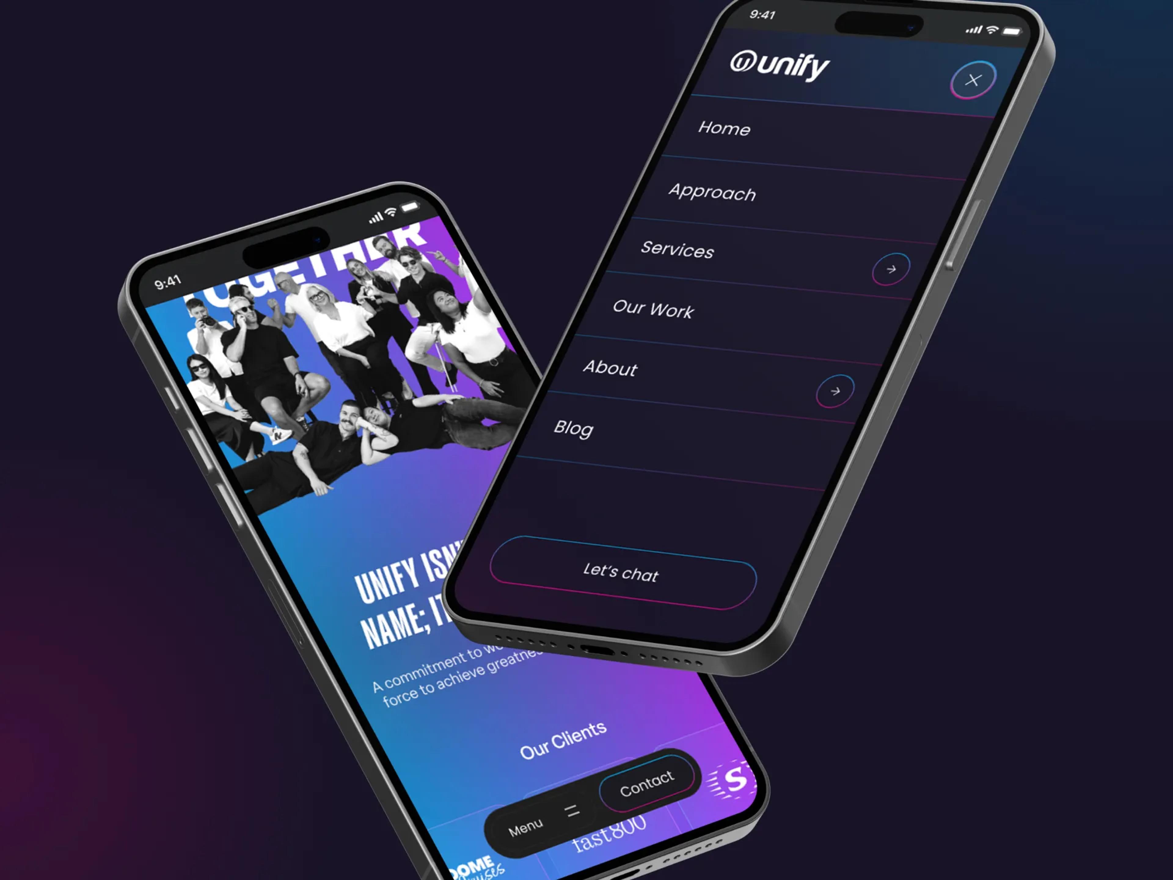 A mockup of the Unify website on mobile.
