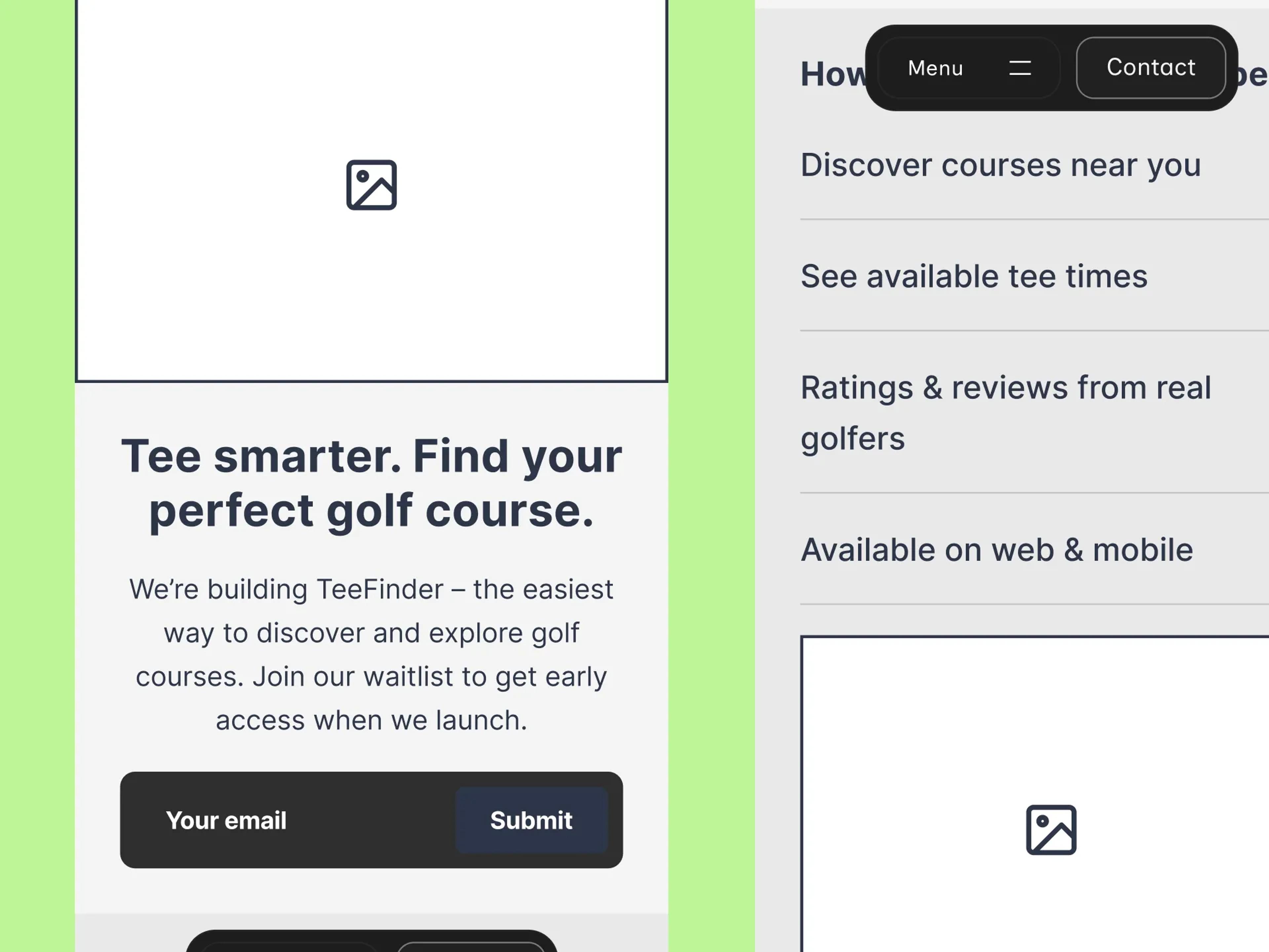 A mockup of the TeeFinder website wireframes.