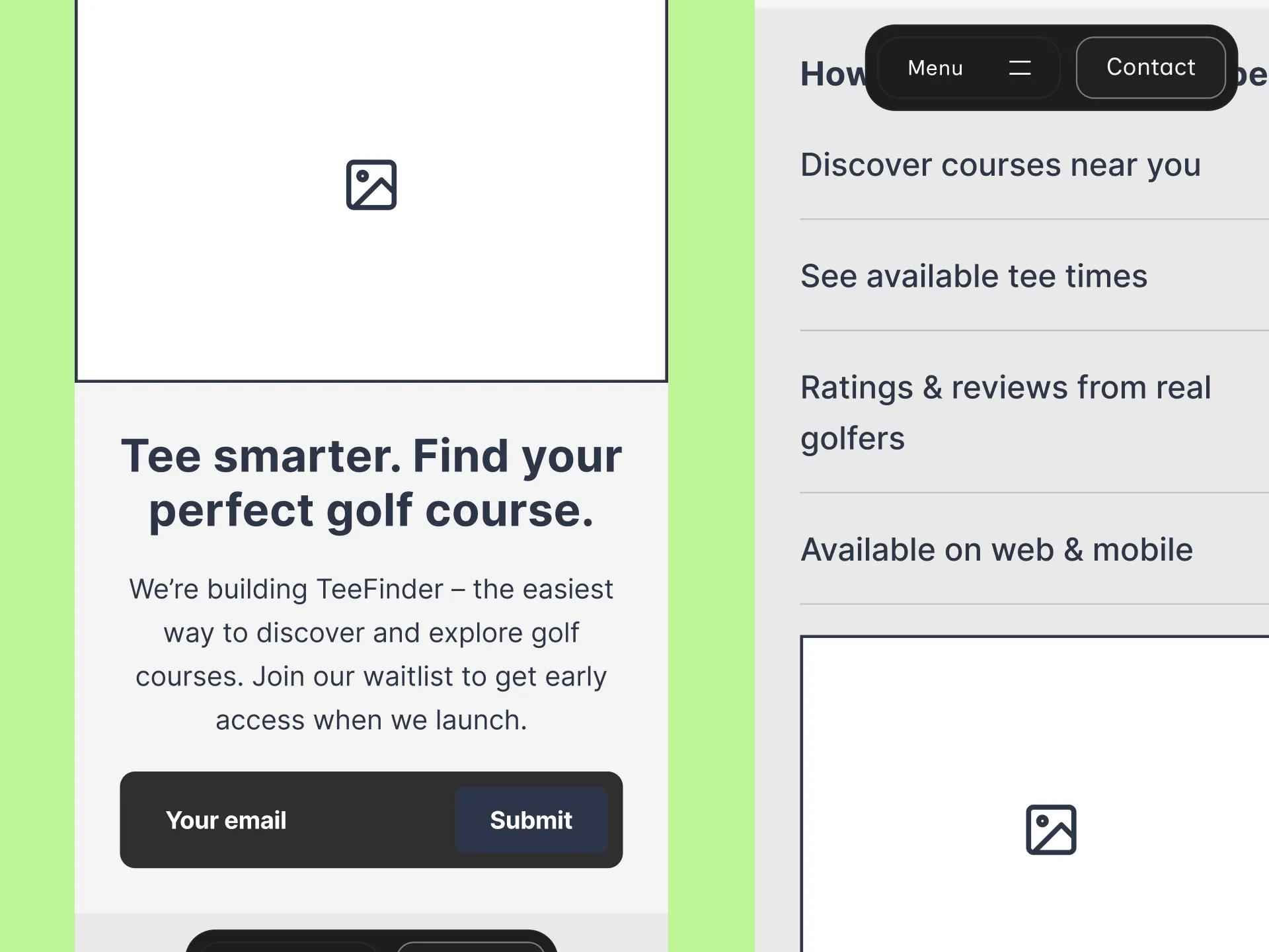 A mockup of the TeeFinder website wireframes.