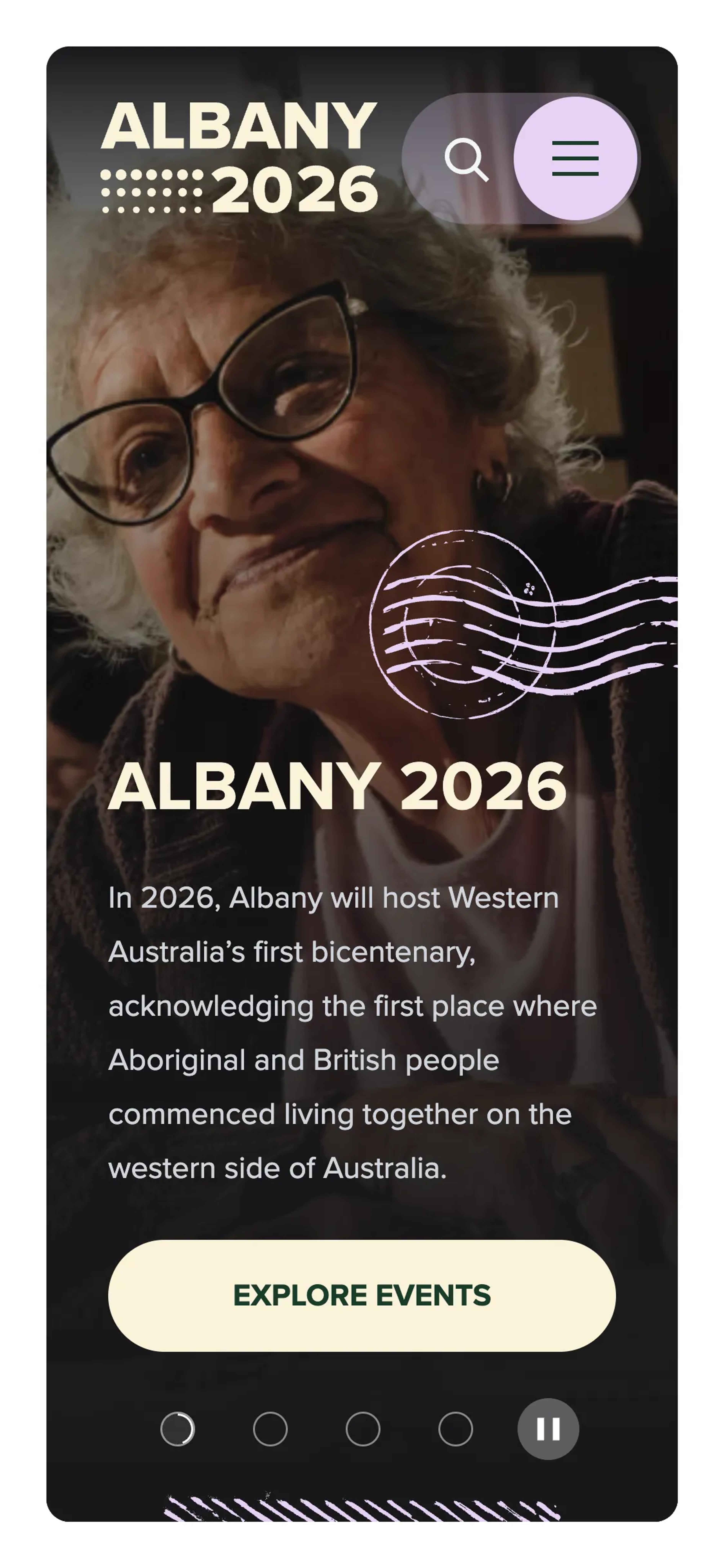 A mockup of the Albany 2026 website on mobile.