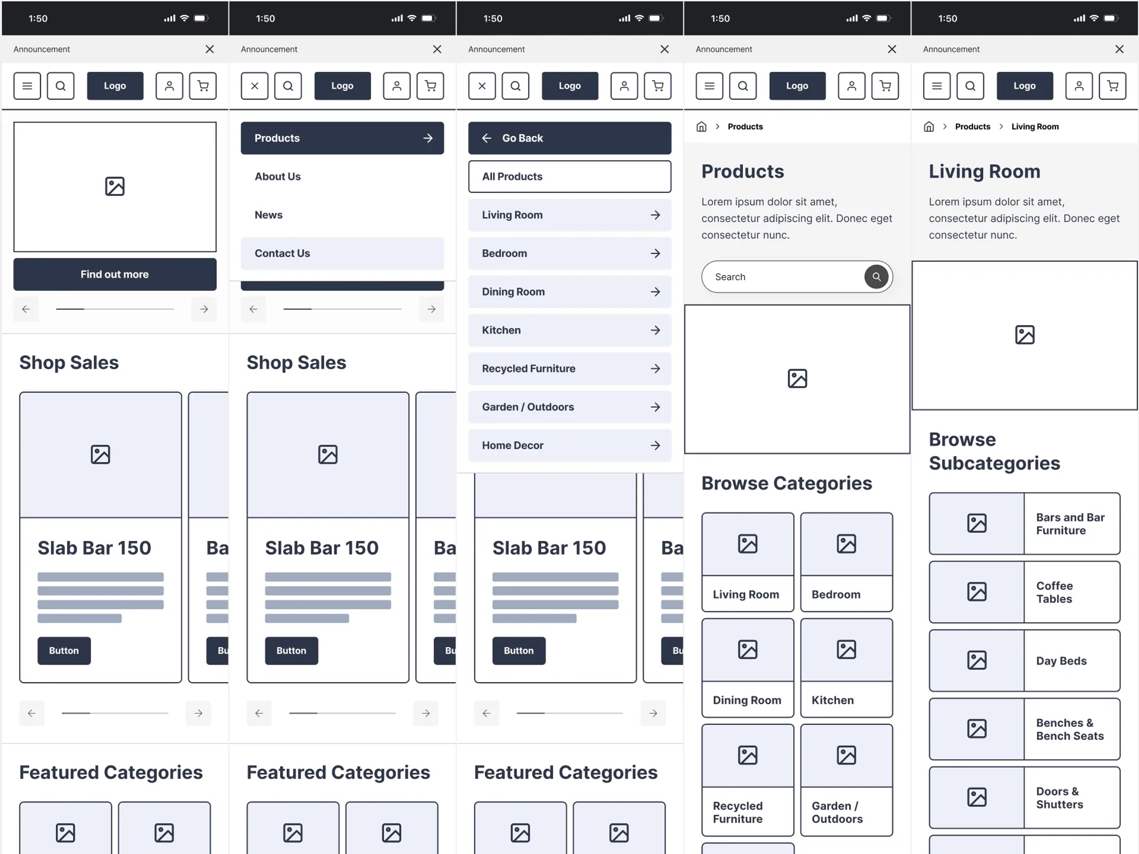 A mockup of the website wireframes.