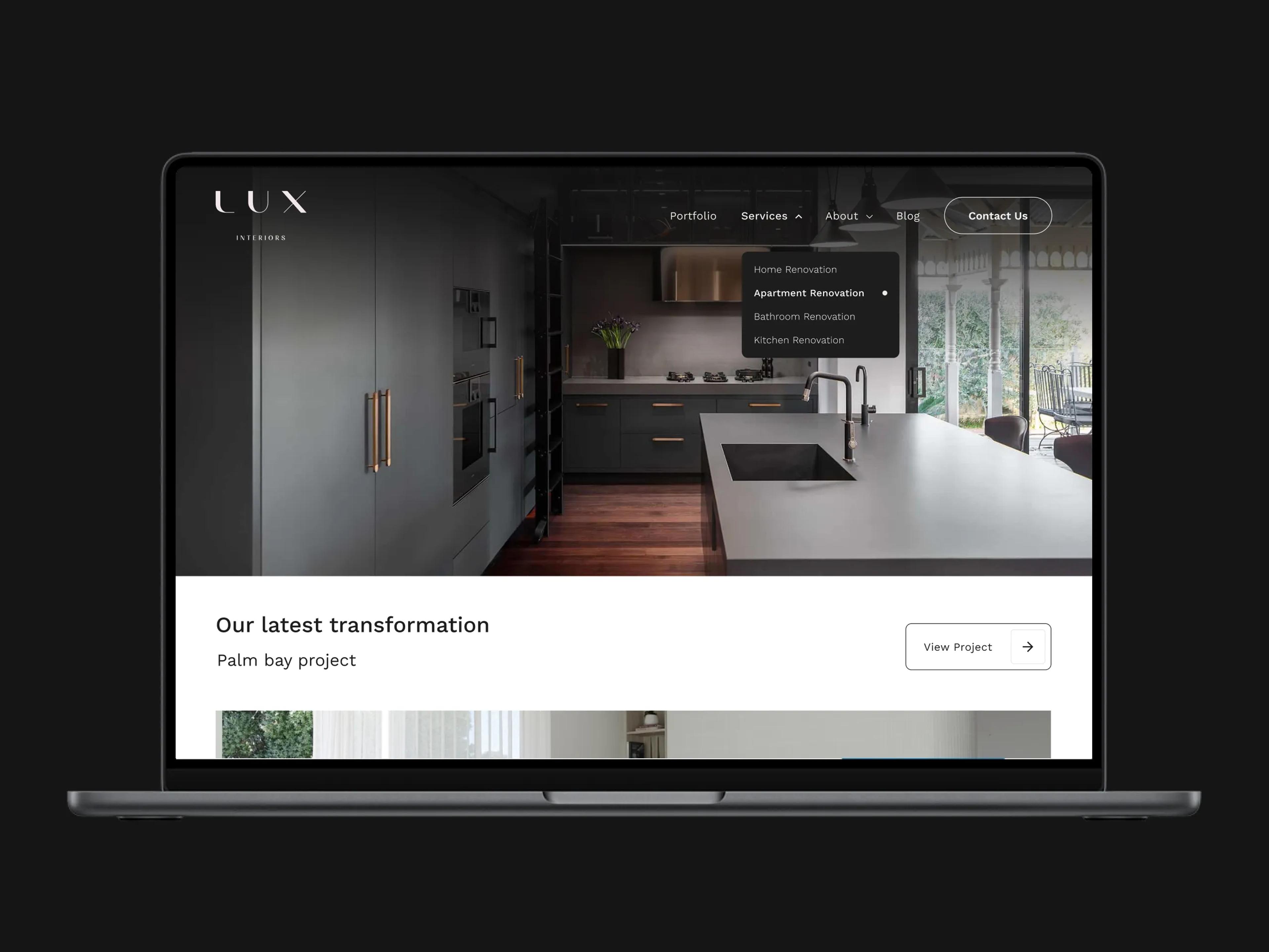 A mockup of the Lux Interiors website on desktop.
