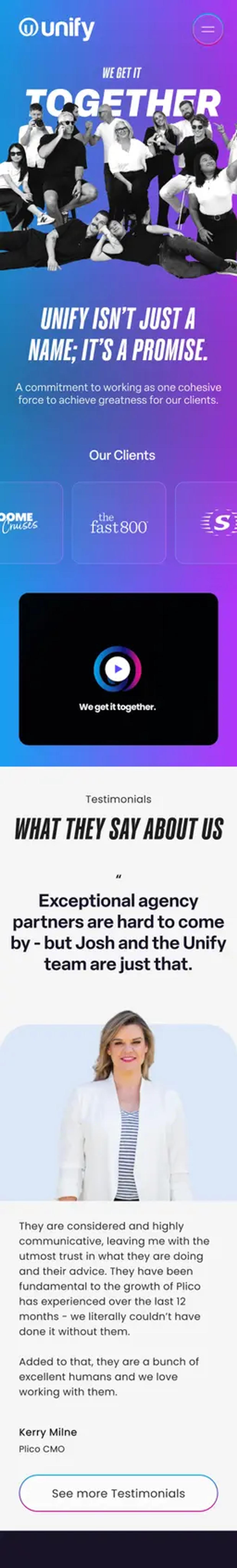 A mockup of the Unify website on mobile.