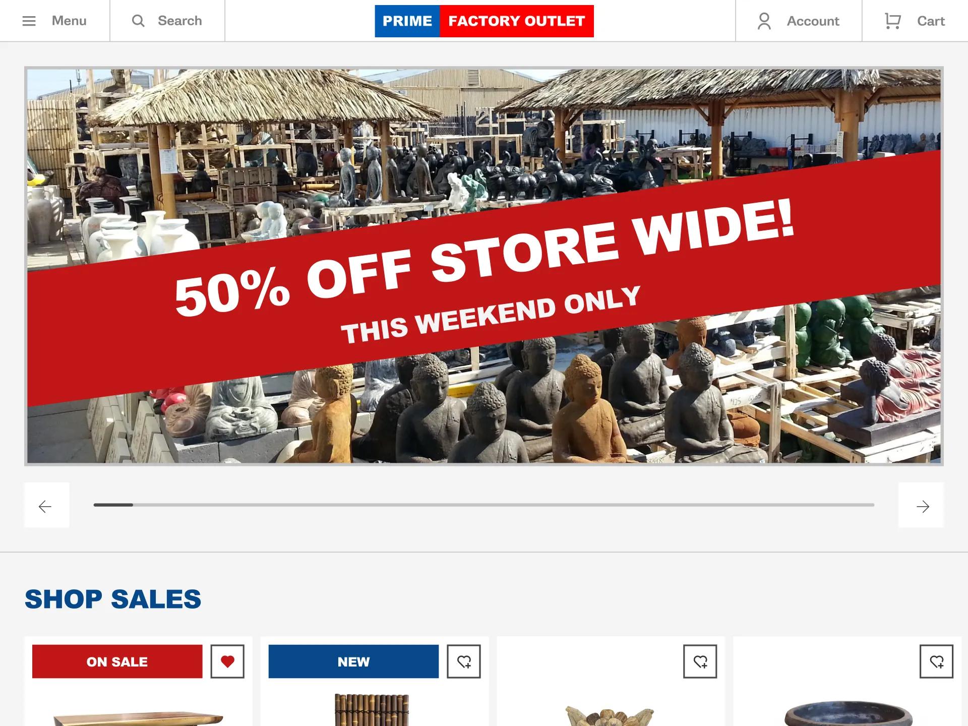 A mockup of the Prime Factory Outlet website on desktop.