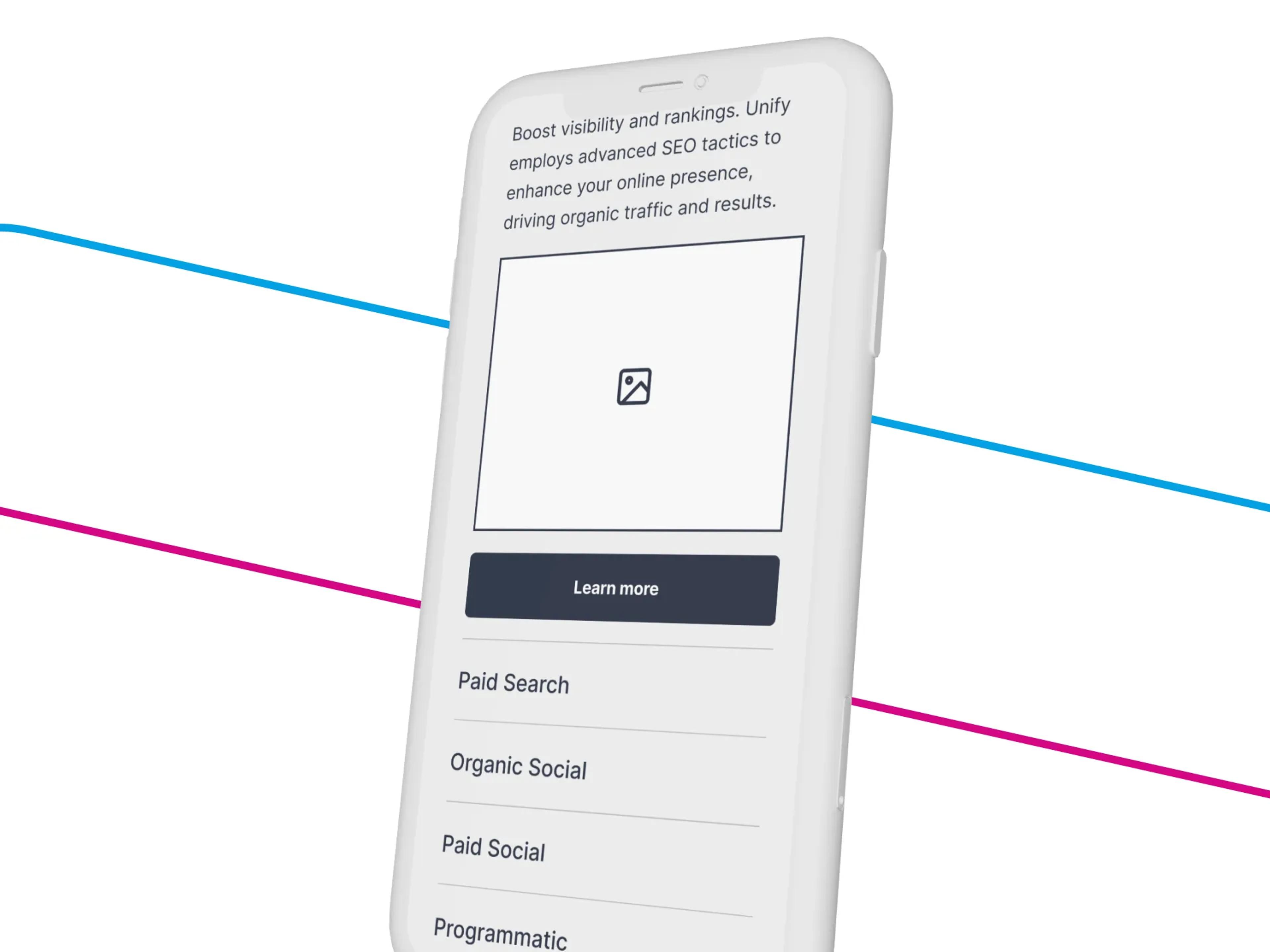A mockup of a wireframe of the Unify website