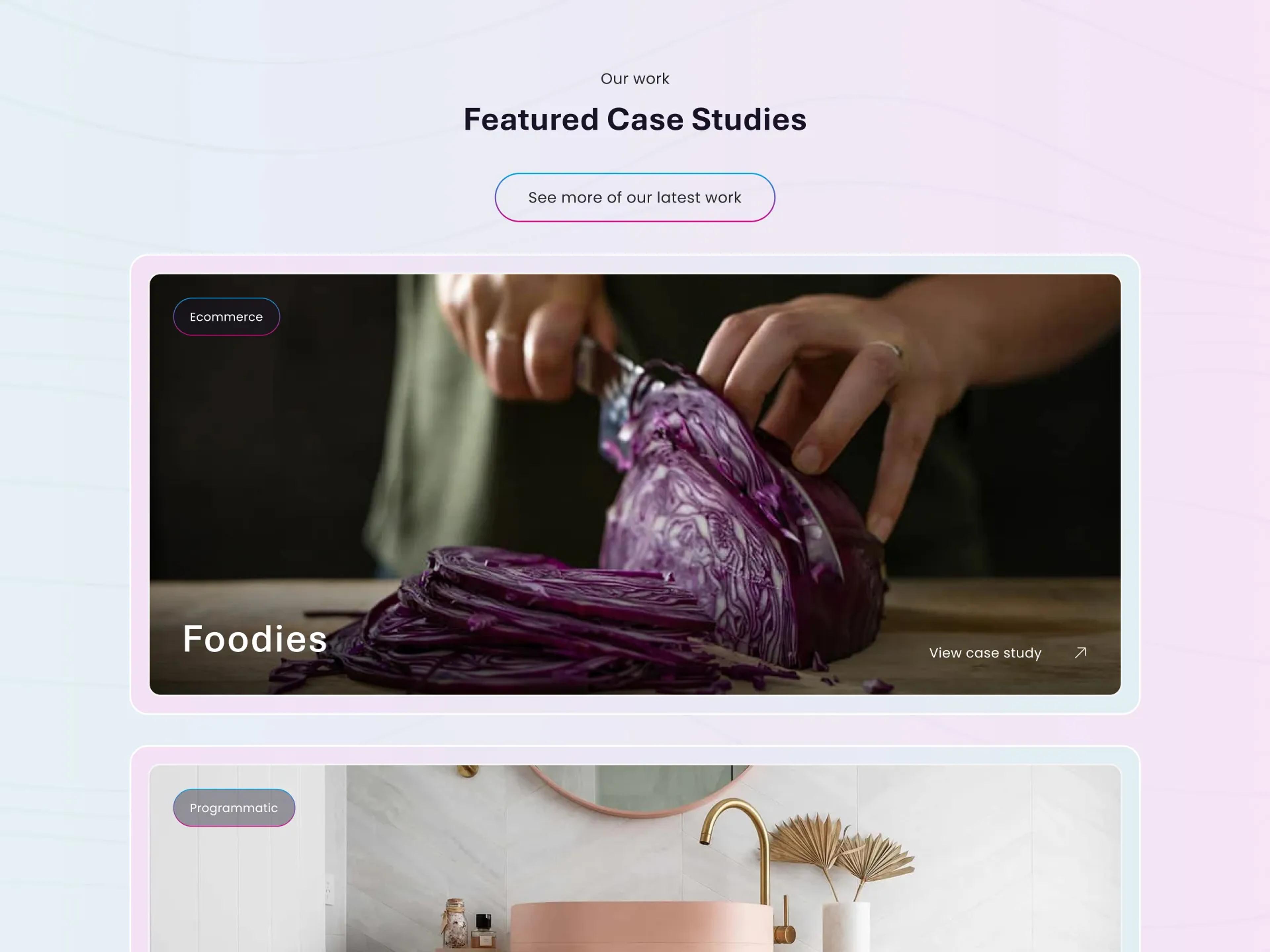 A mockup of the featured case studies panel.