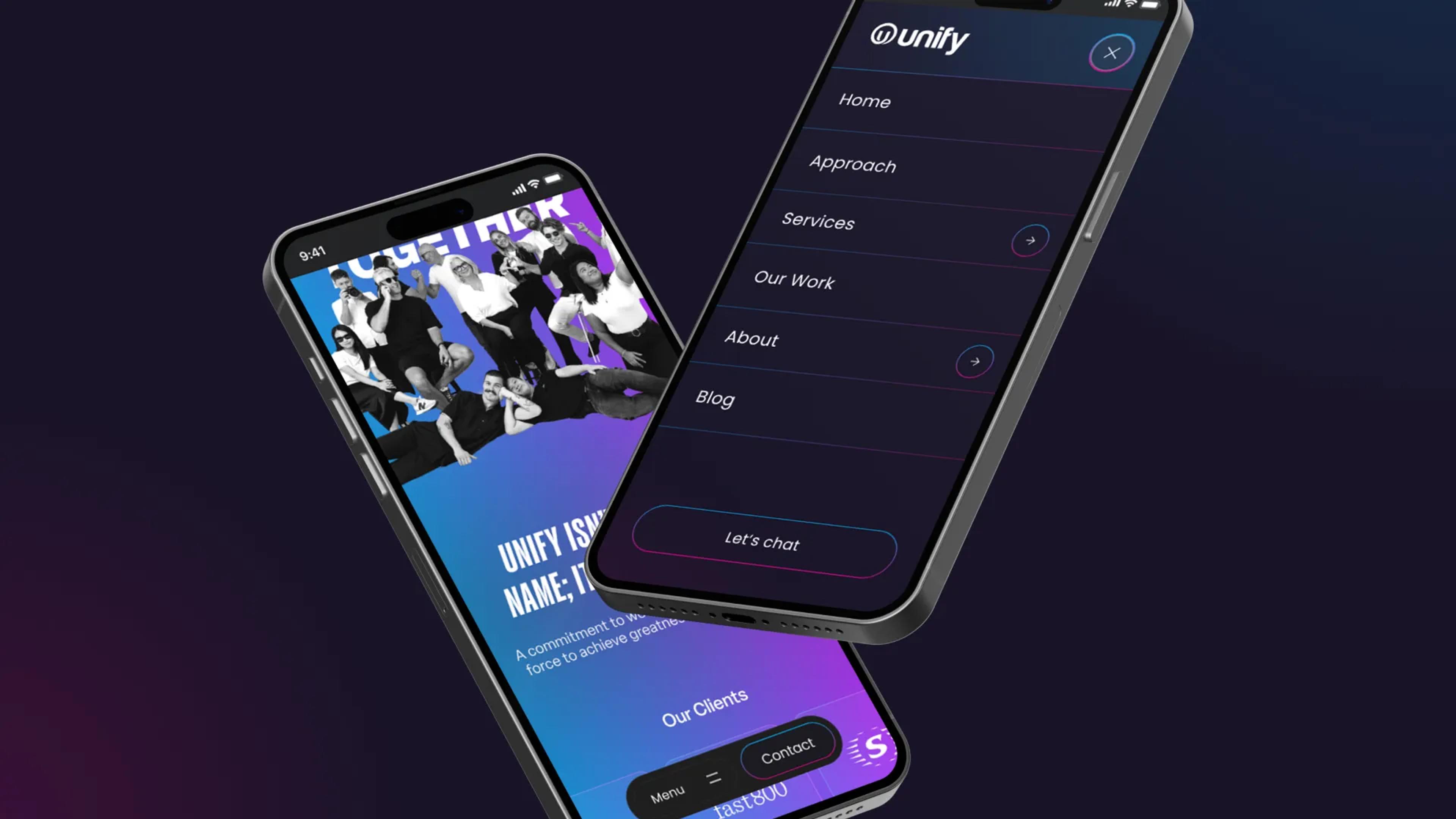 A mockup of the Unify website on mobile.