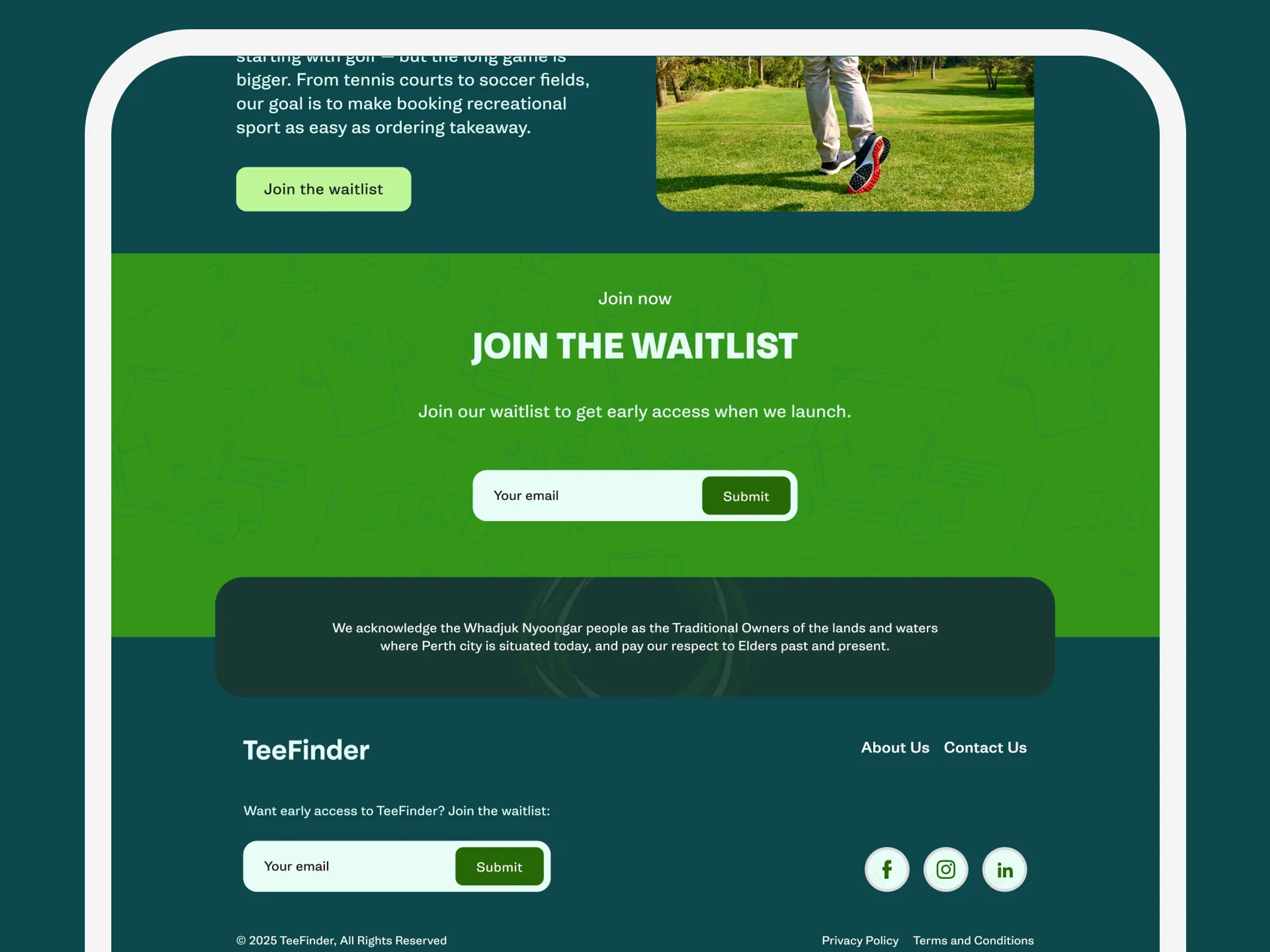 A mockup of the TeeFinder website on desktop.