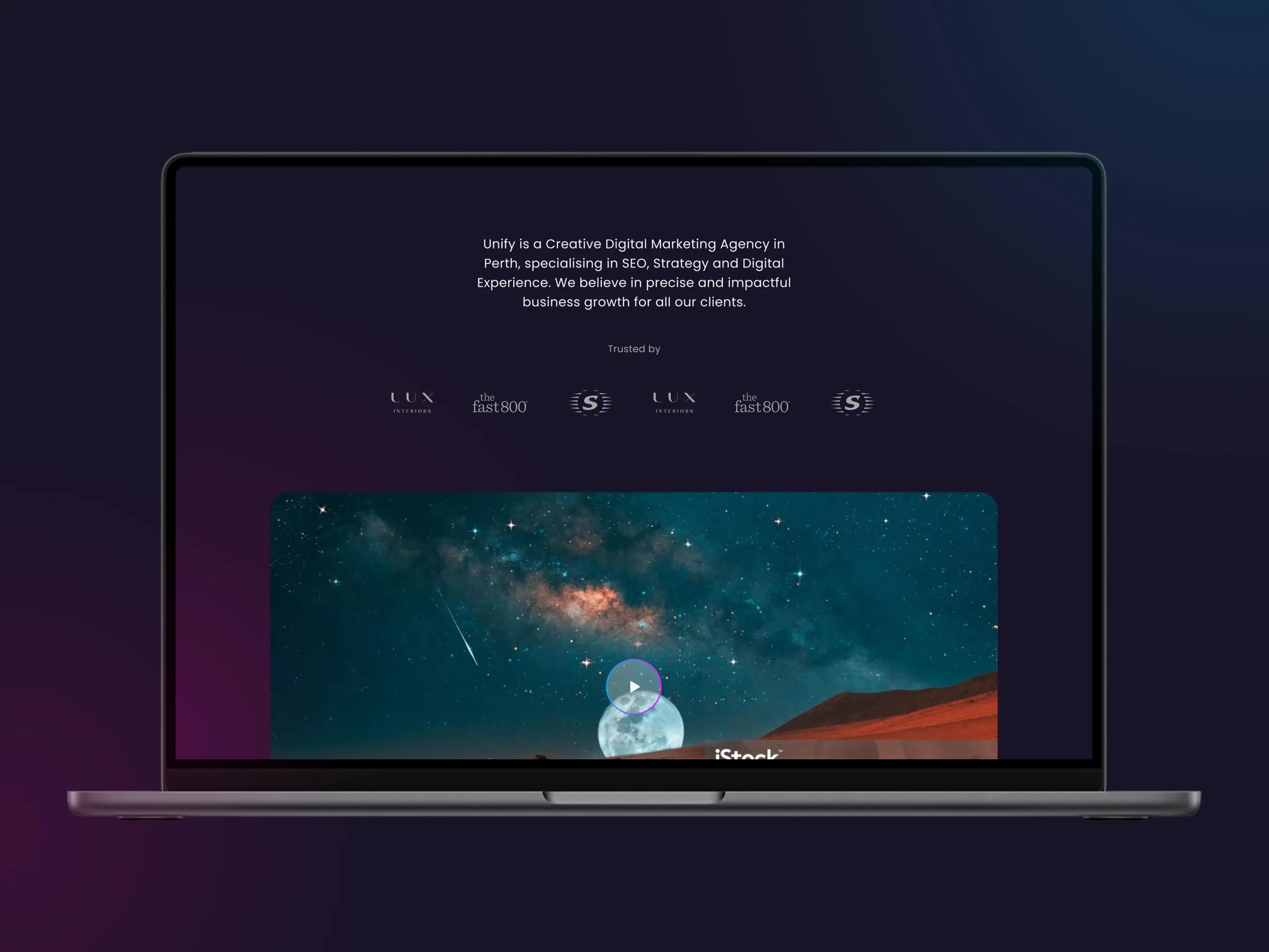 A mockup of the first iteration of the Unify designs on laptop.