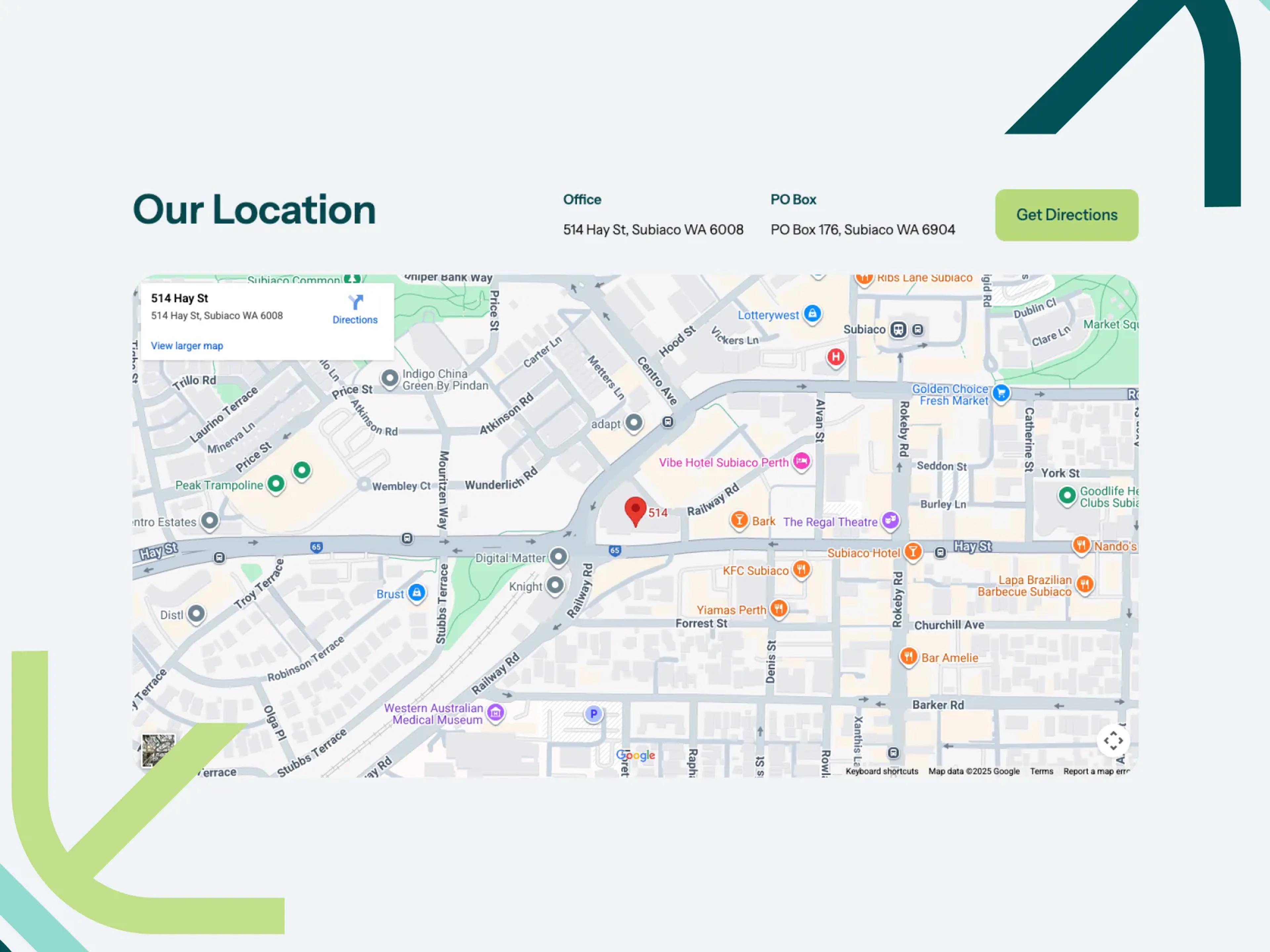 A screenshot of the AFG website showing the contact page map.