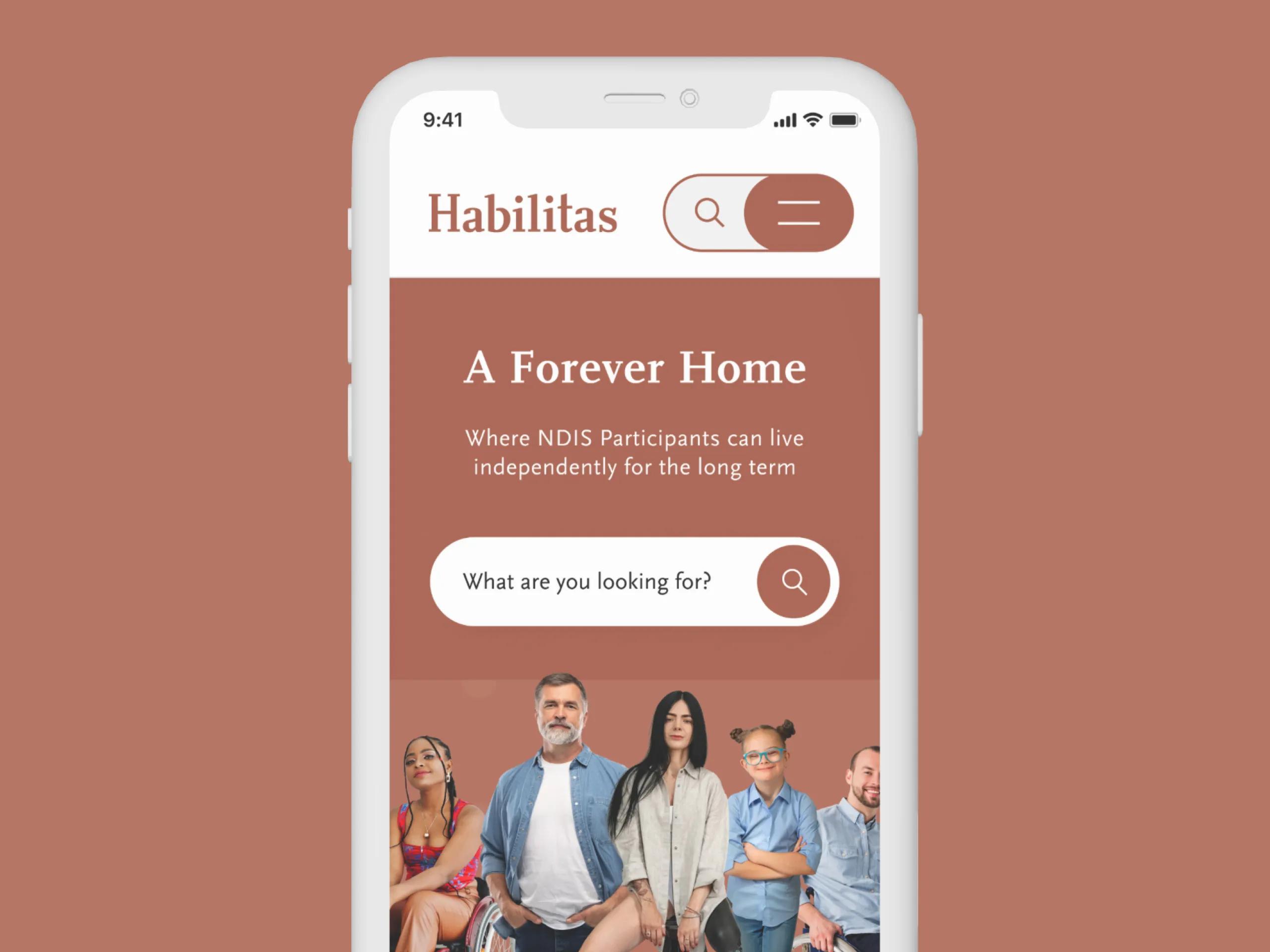 A mockup of the Habilitas website on mobile.
