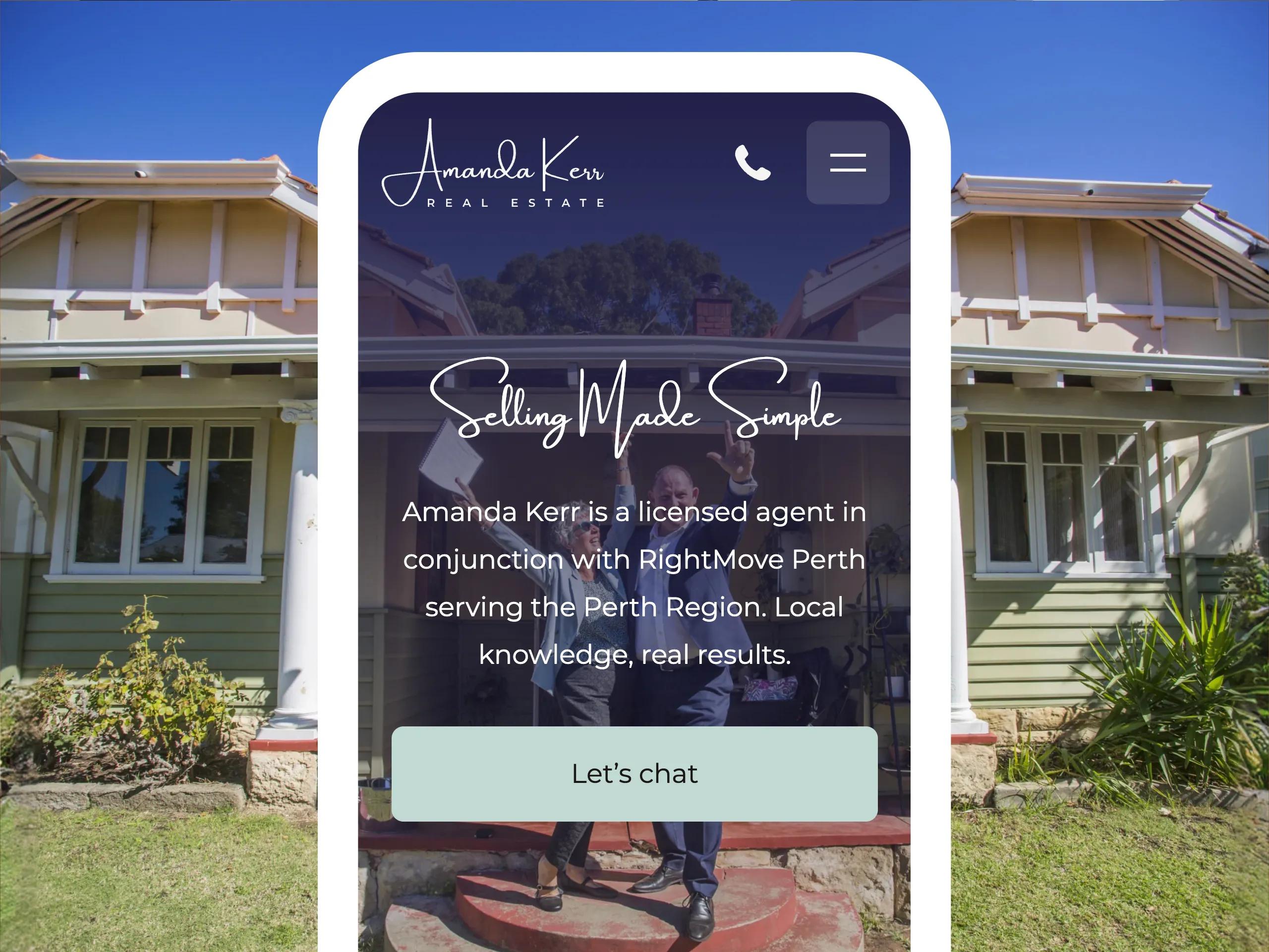 A mockup of the Amanda Kerr Realestate website on mobile.