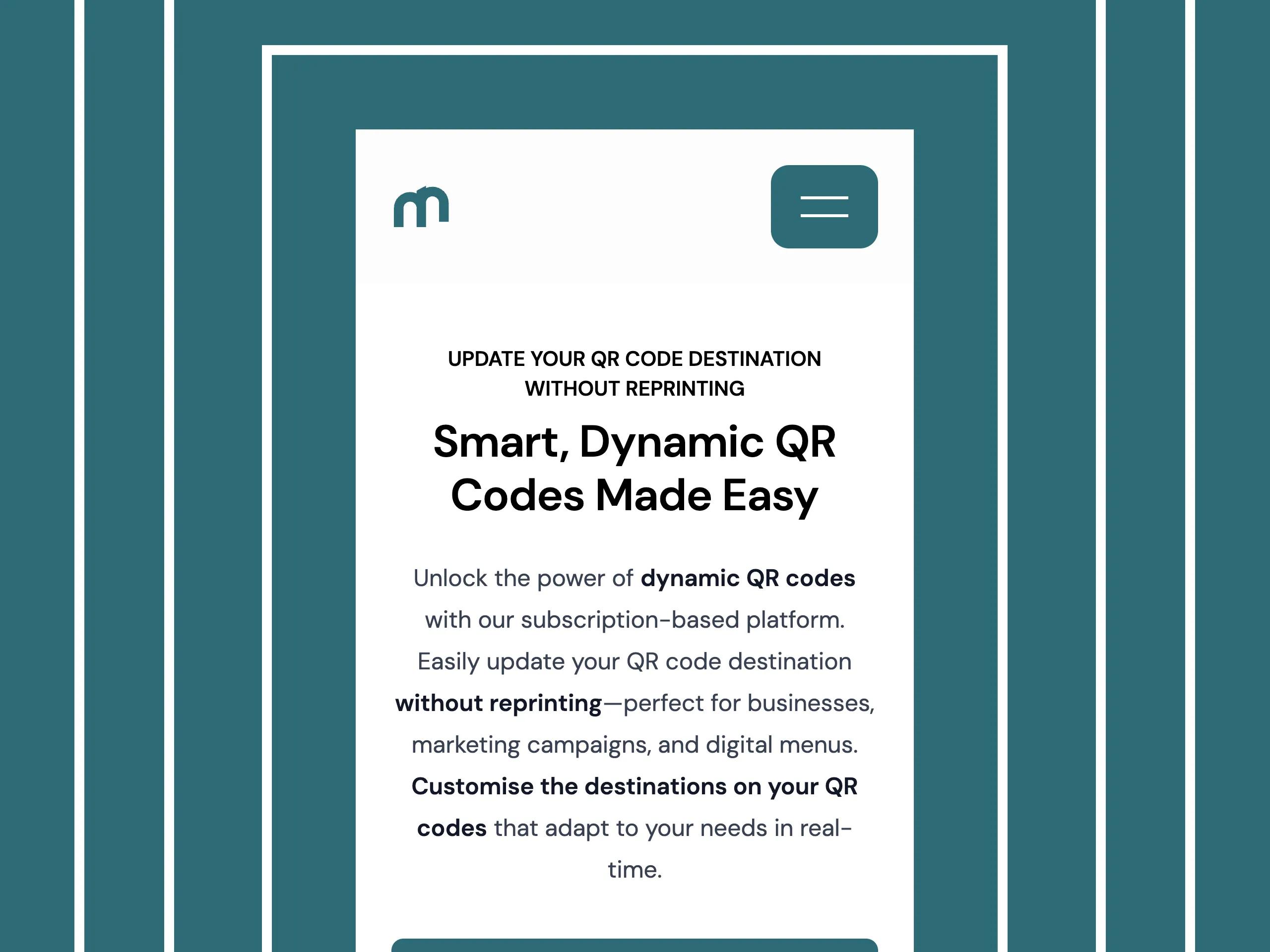 A mockup of the Mintyy Dynamic QR Codes website on mobile.
