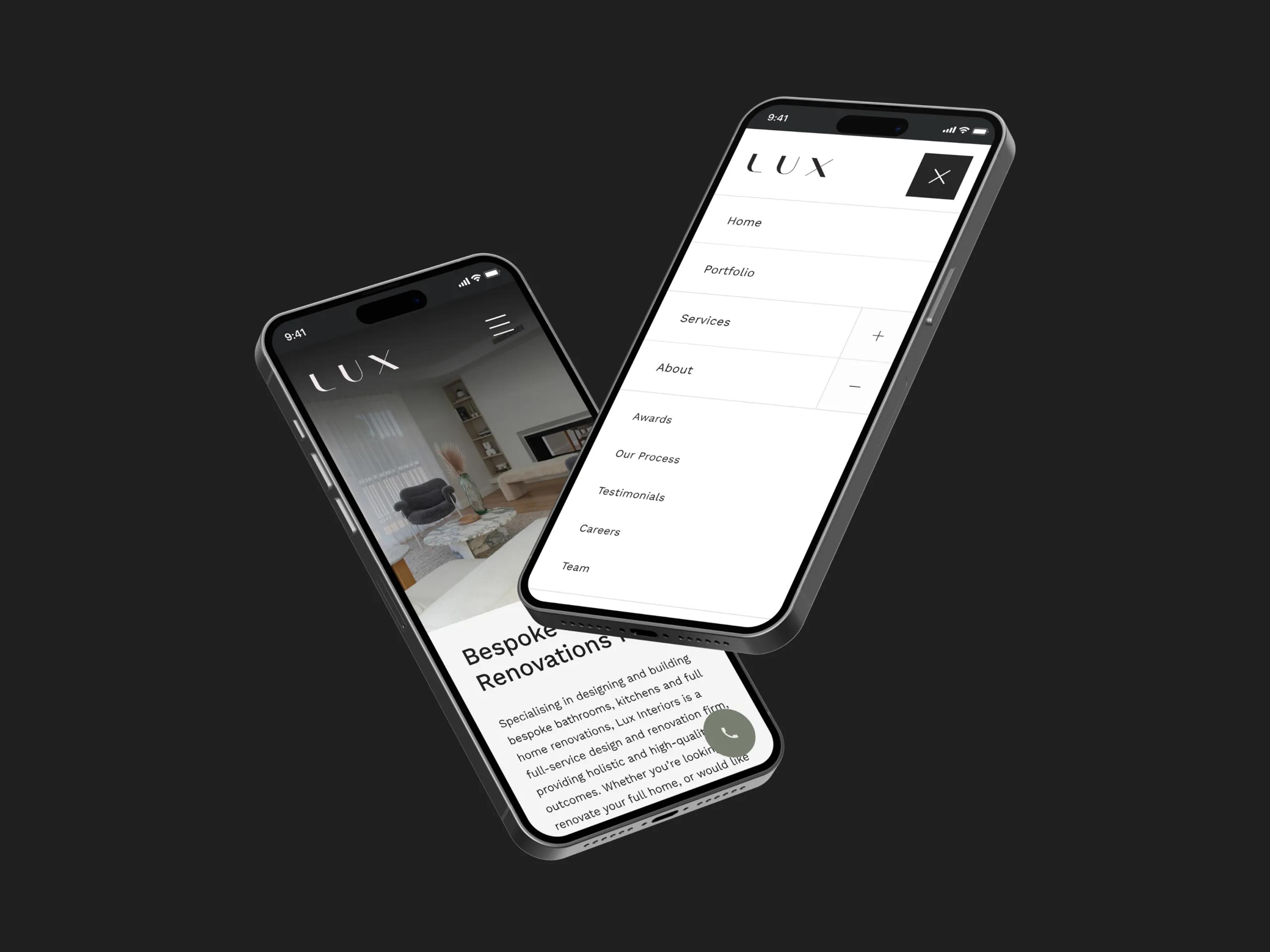 A mockup of the Lux website on mobile.