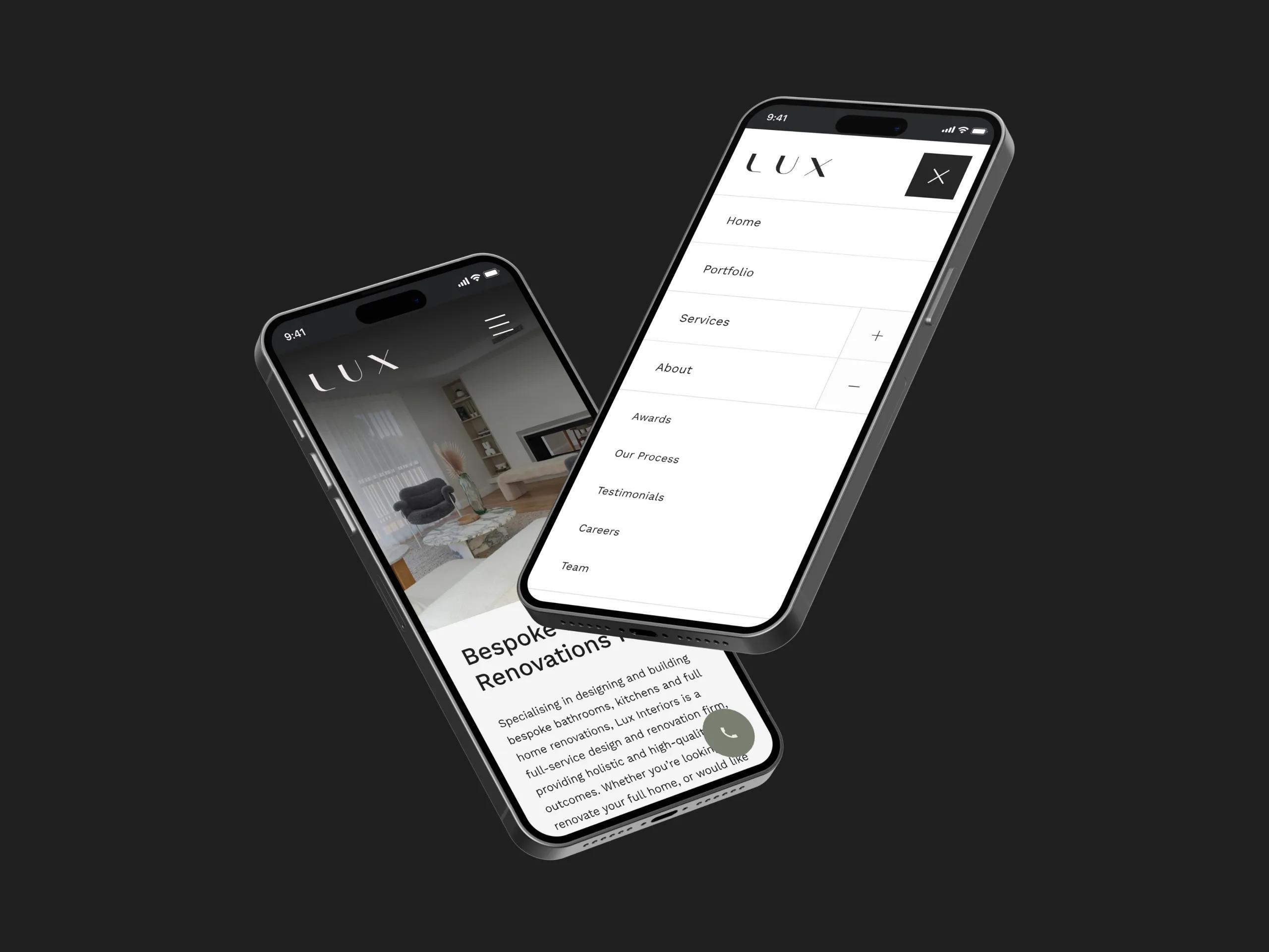A mockup of the Lux website on mobile.