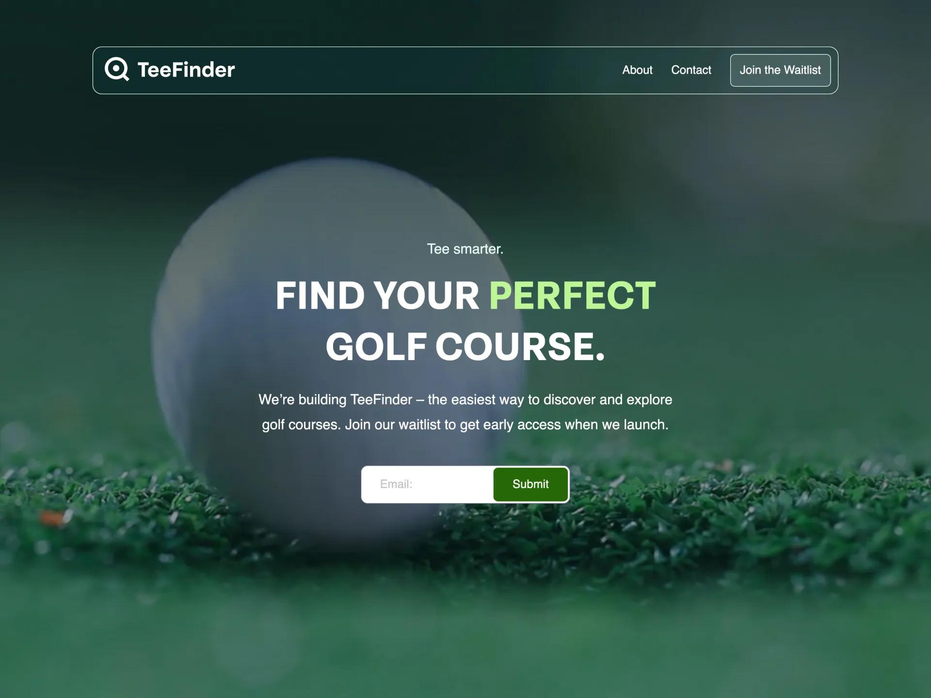 A screenshot of the TeeFinder hero block on the website.