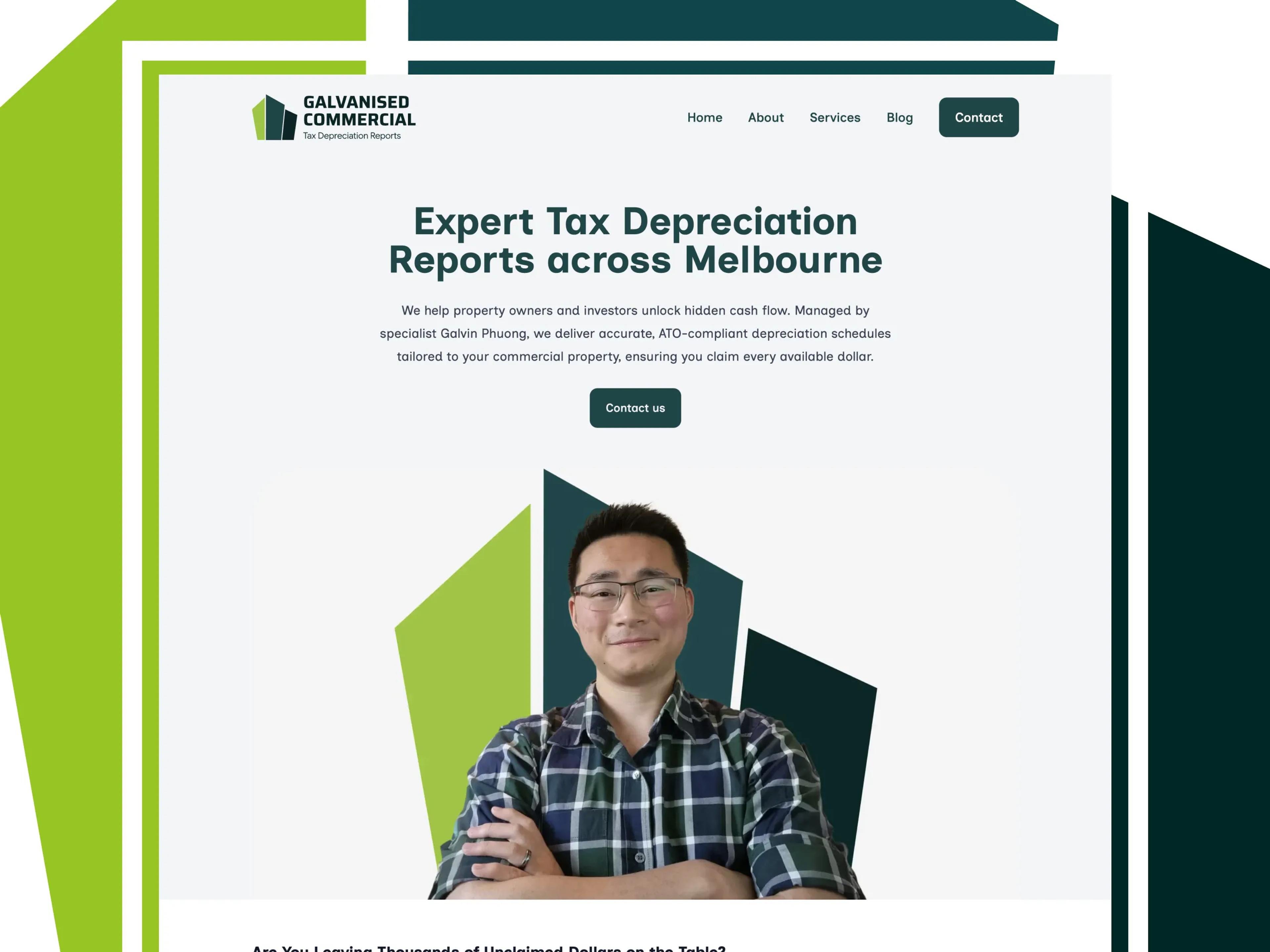 A mockup of the Galvanised Commercial website on desktop.
