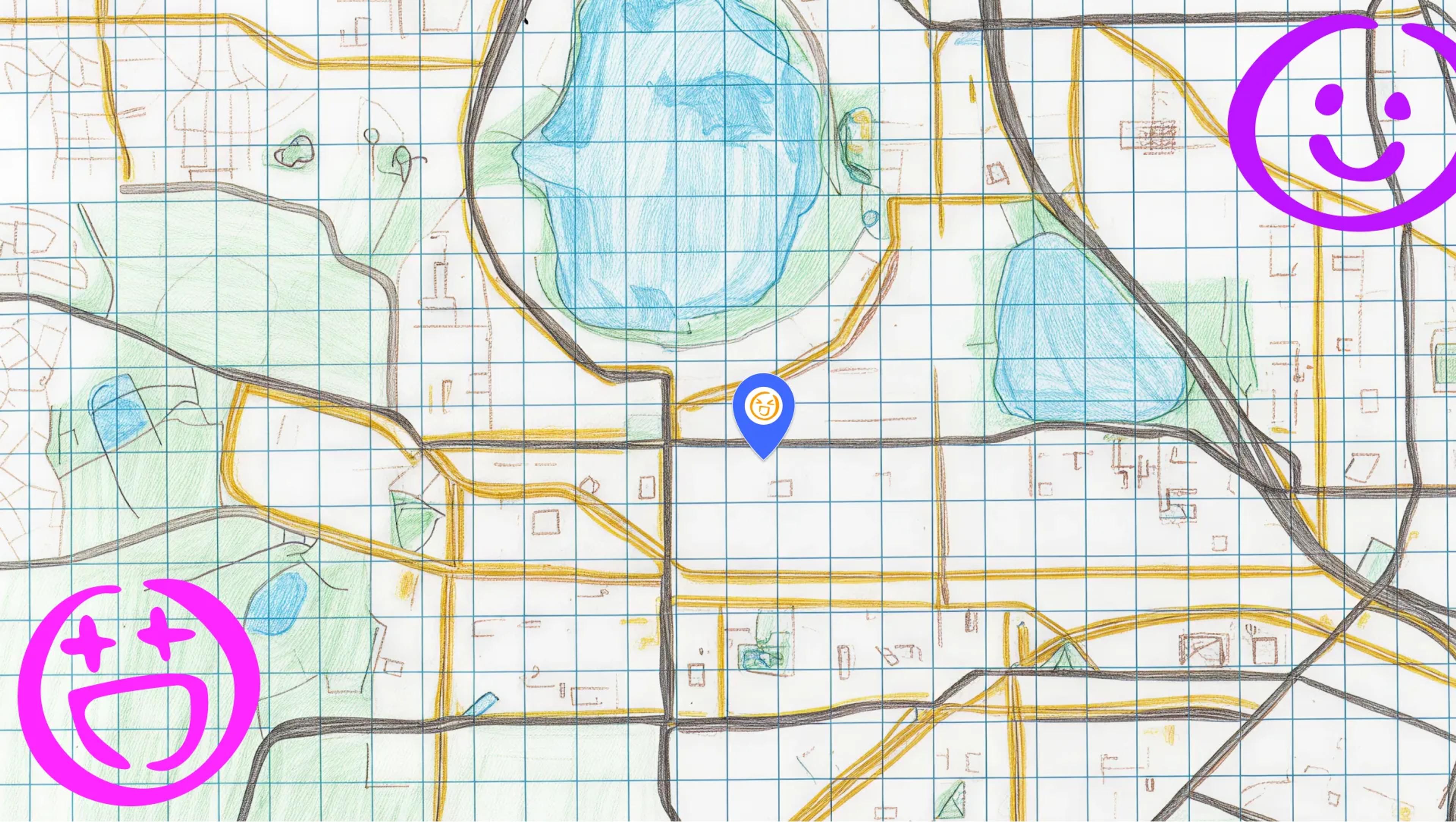 A mockup of a map of Wembley as if drawn by a child with a crayon.