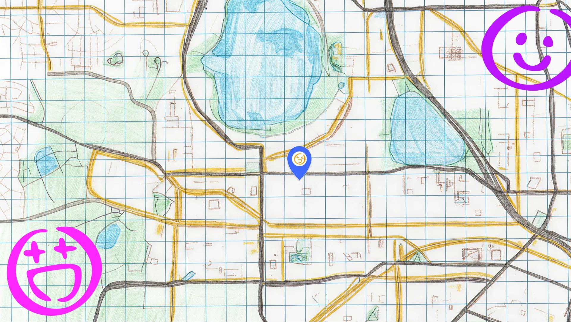 A mockup of a map of Wembley as if drawn by a child with a crayon.