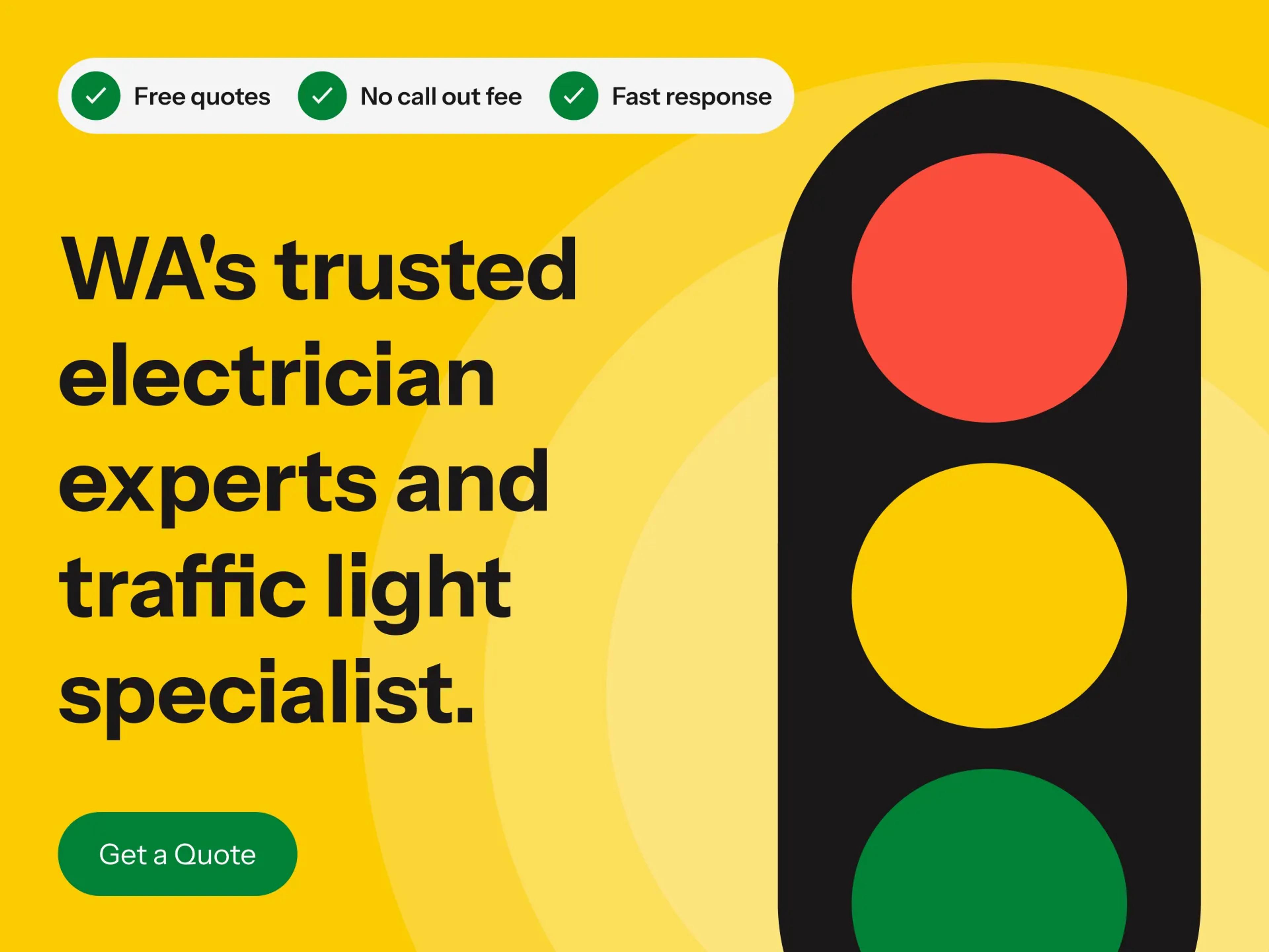 A mockup of the TISC homepage hero block with the text "WA's trusted electrician experts and traffic light specialist.".