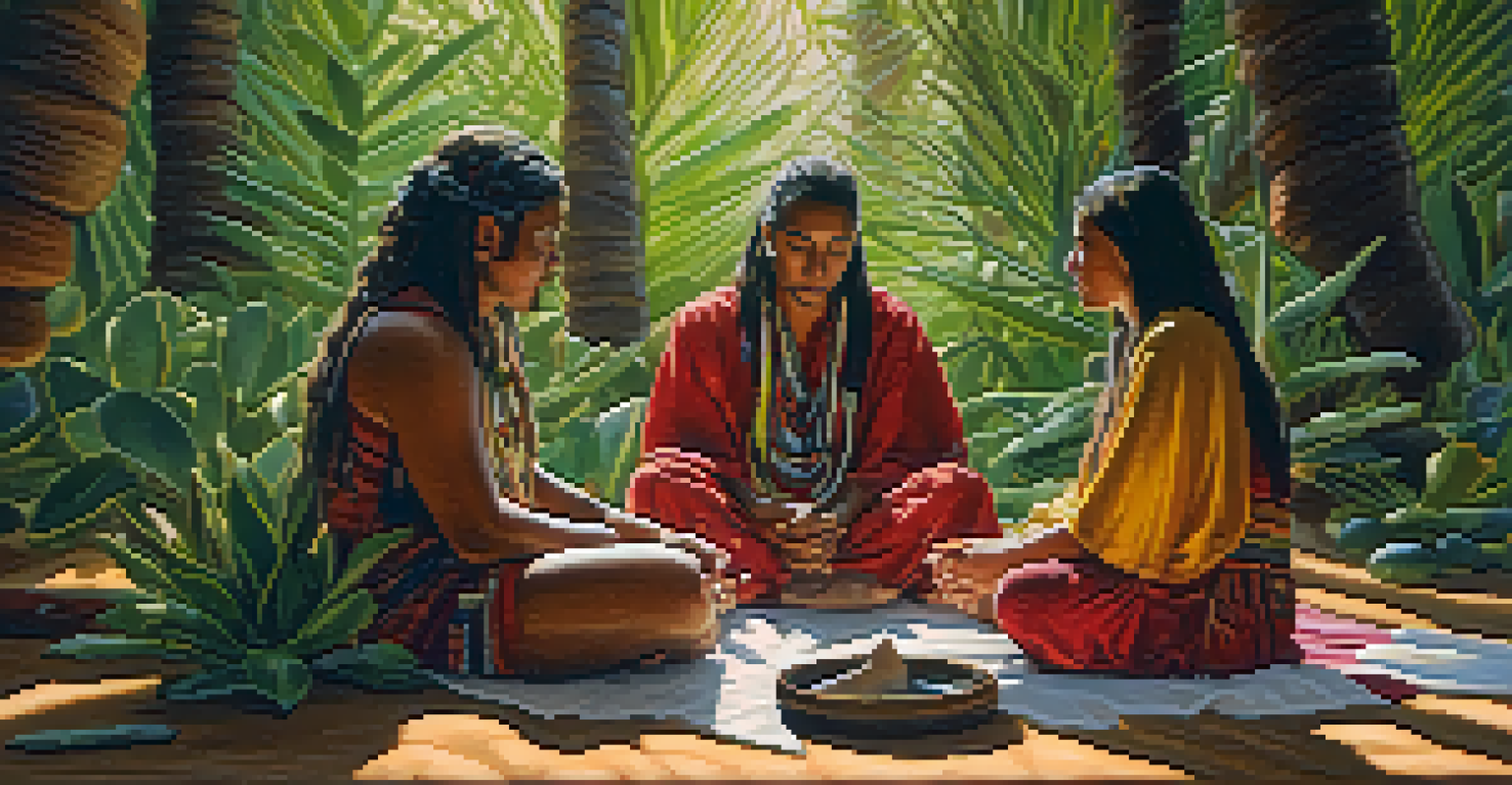 Two participants sharing emotions during a peyote ceremony, with warm lighting and natural elements creating an intimate atmosphere.