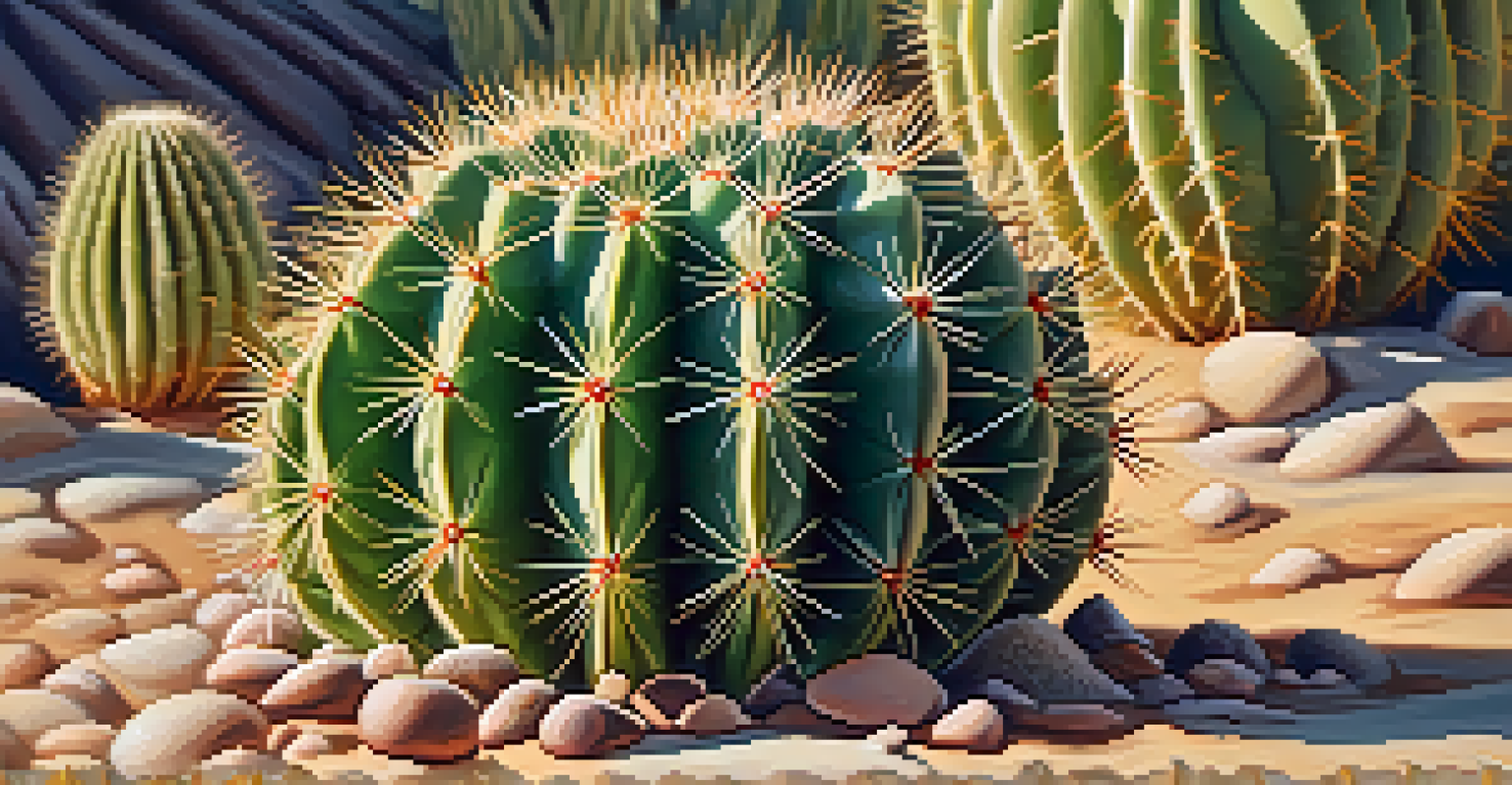 Close-up of a peyote cactus, highlighting its texture and shape with a blurred desert background.