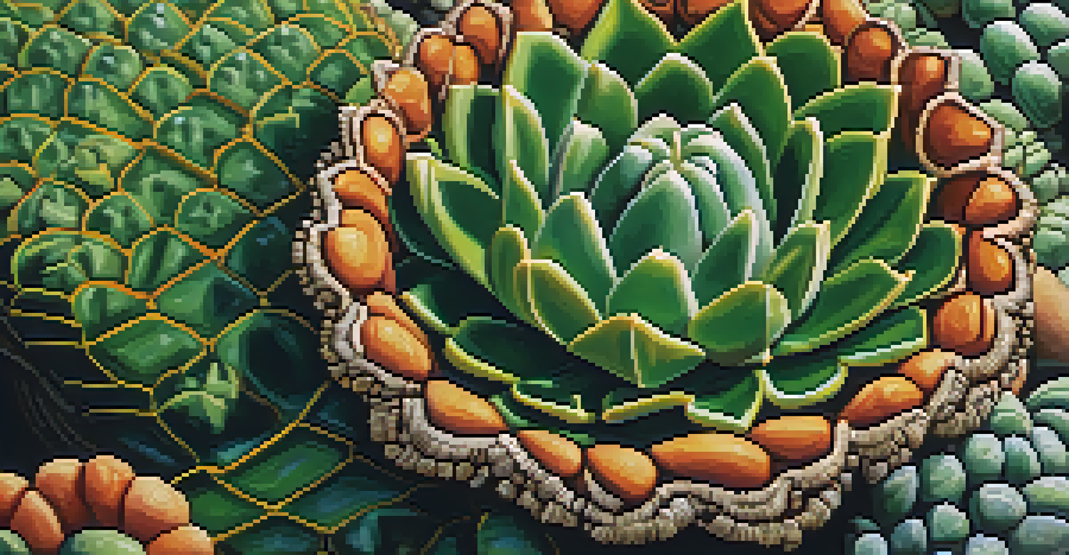 A detailed close-up of a peyote cactus with blurred figures of elders and youth in a storytelling circle in the background.