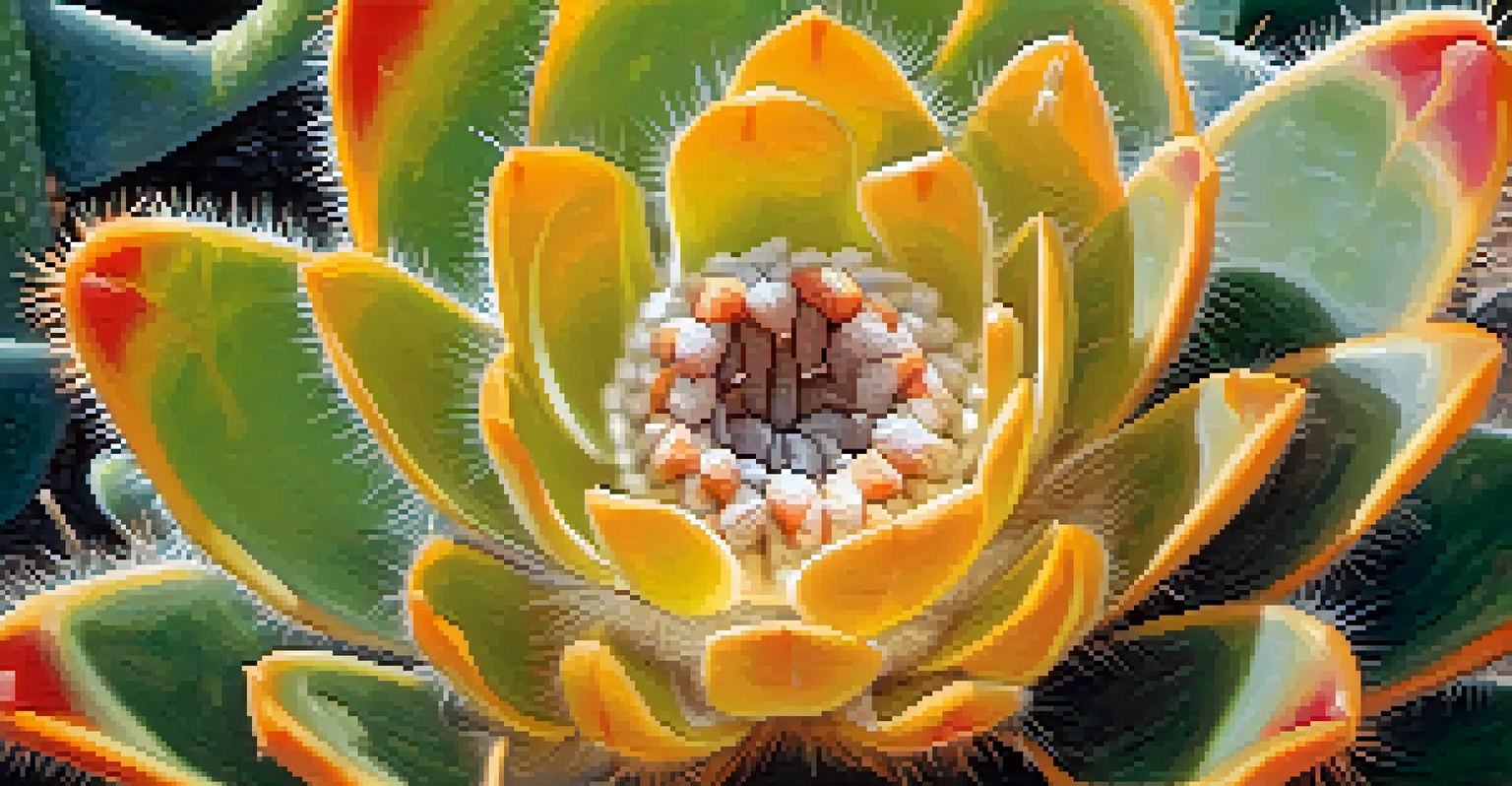 A close-up of a peyote cactus highlighting its textures and colors, set against a natural background with soft sunlight filtering through leaves.