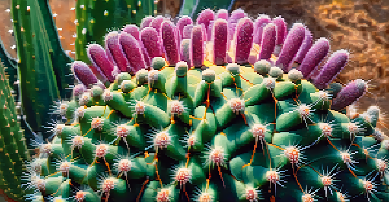 Close-up of a peyote cactus with intricate details and sunlight.