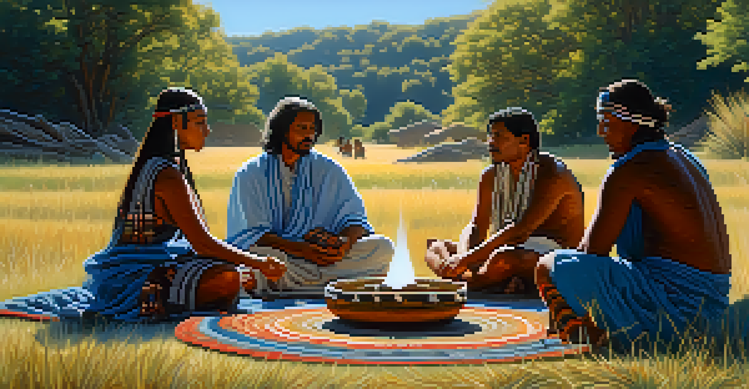 A group of people participating in a peyote ritual in a natural setting.