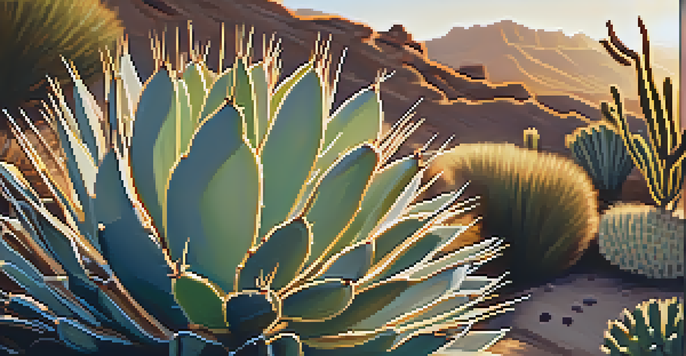 A close-up of a Peyote cactus with spines, in a sunlit desert landscape, surrounded by sagebrush.