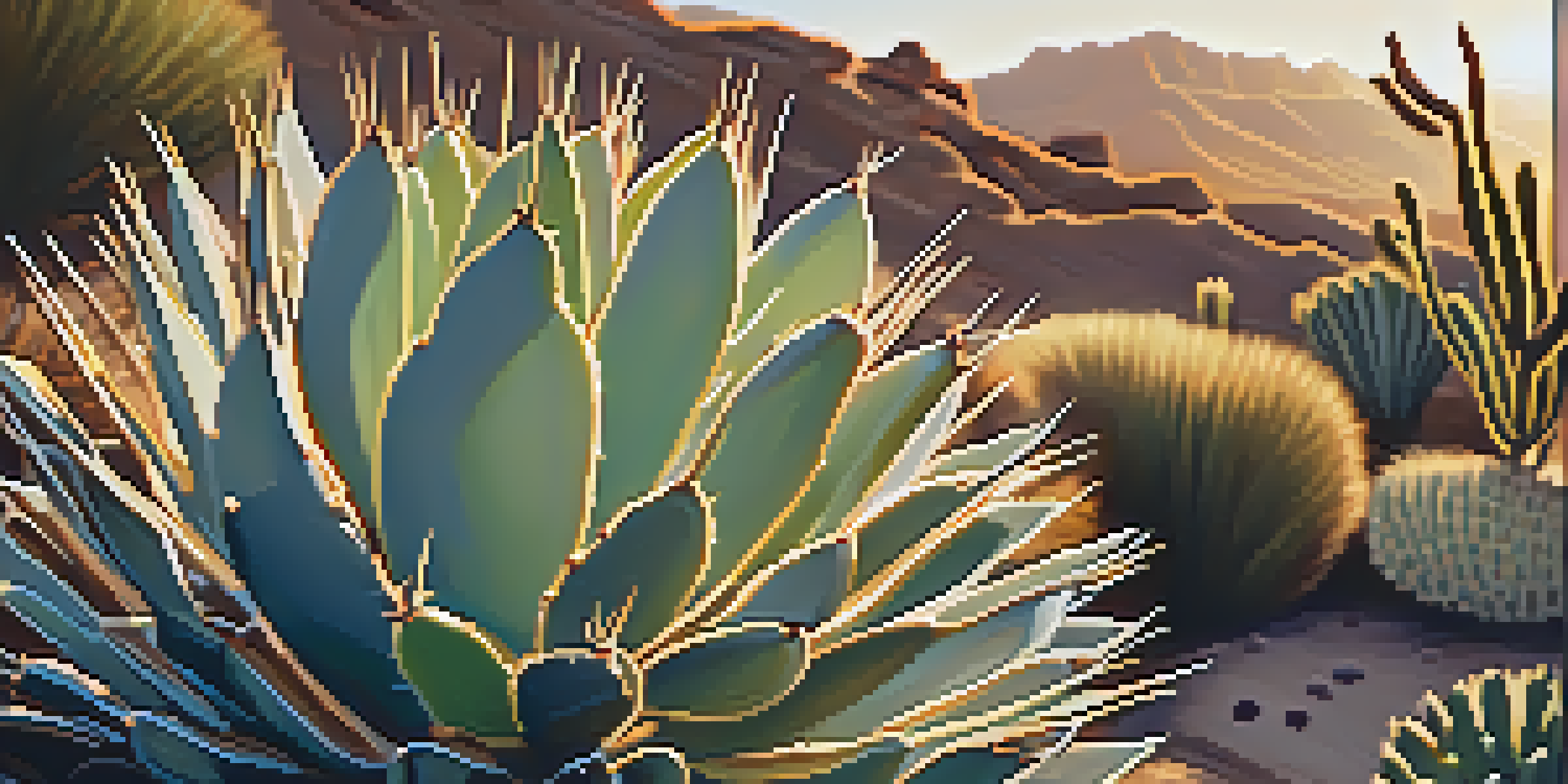 A close-up of a Peyote cactus with spines, in a sunlit desert landscape, surrounded by sagebrush.